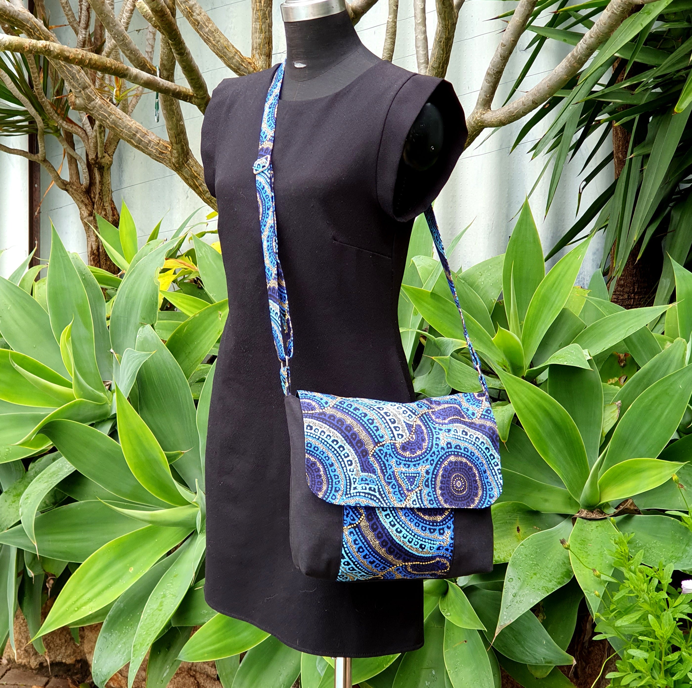 Spacious Cross Body Bag with two pockets in beautiful wildflower fabric