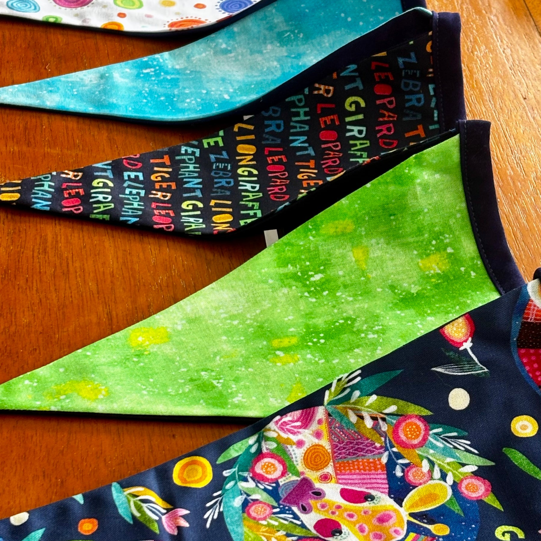 Party Time sustainable 12 flag bunting double sided with various backing and binding colours to choose from