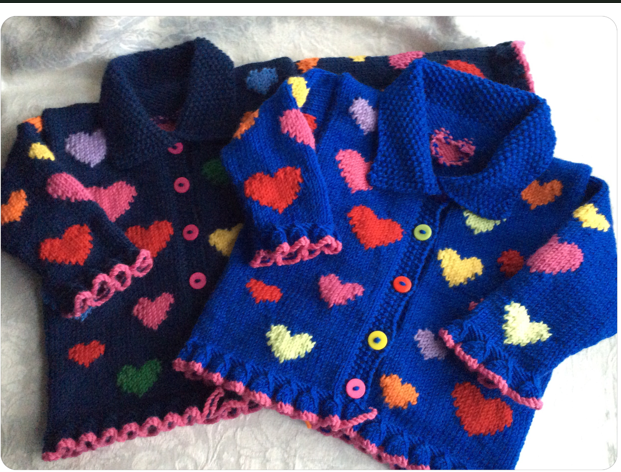 Hand knitted HEARTS Cardigan size 1