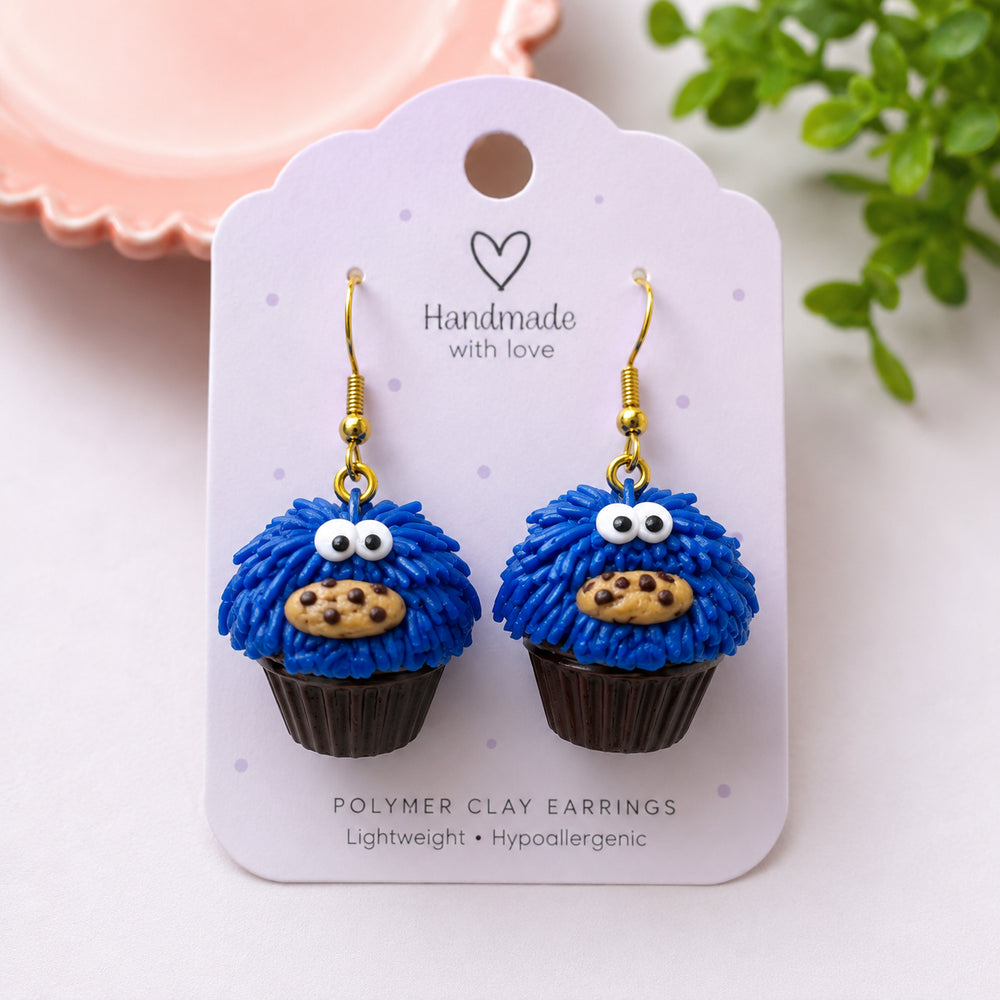 Handmade cookie monster earrings