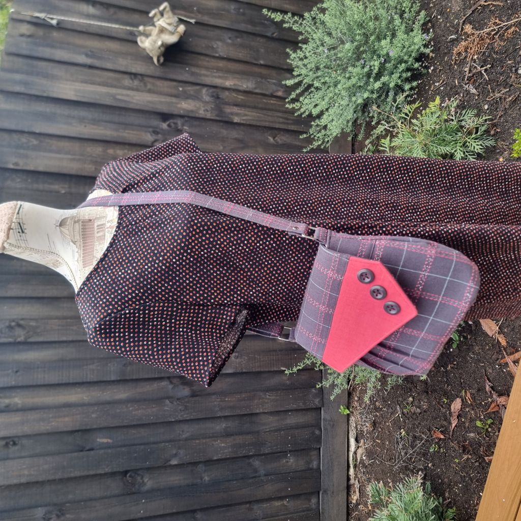 Upcycled assymetrical vintage style barrel bag - dusty grey brown & pink