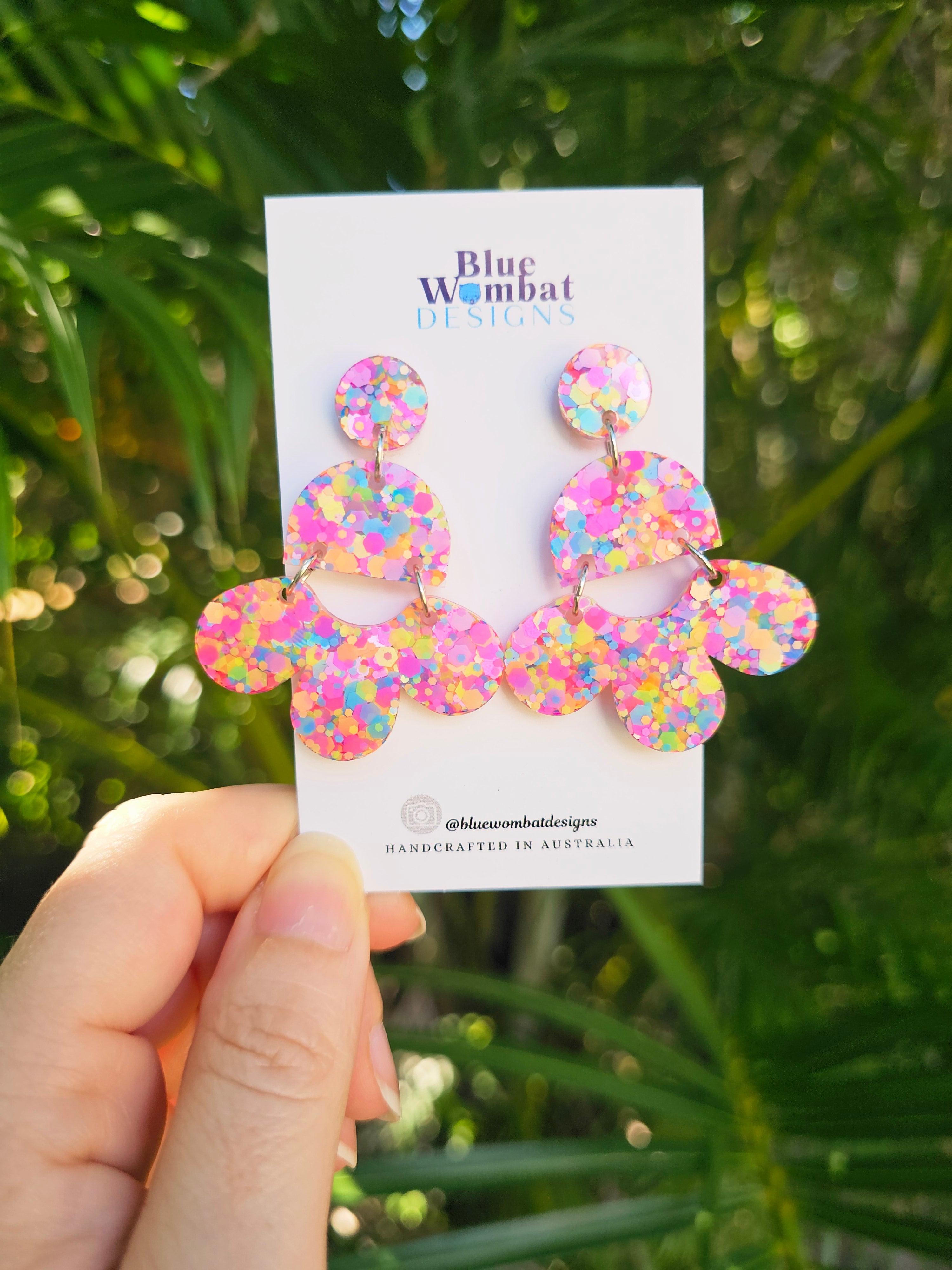 Chandelier Resin Colourful Glitter Statement Earrings