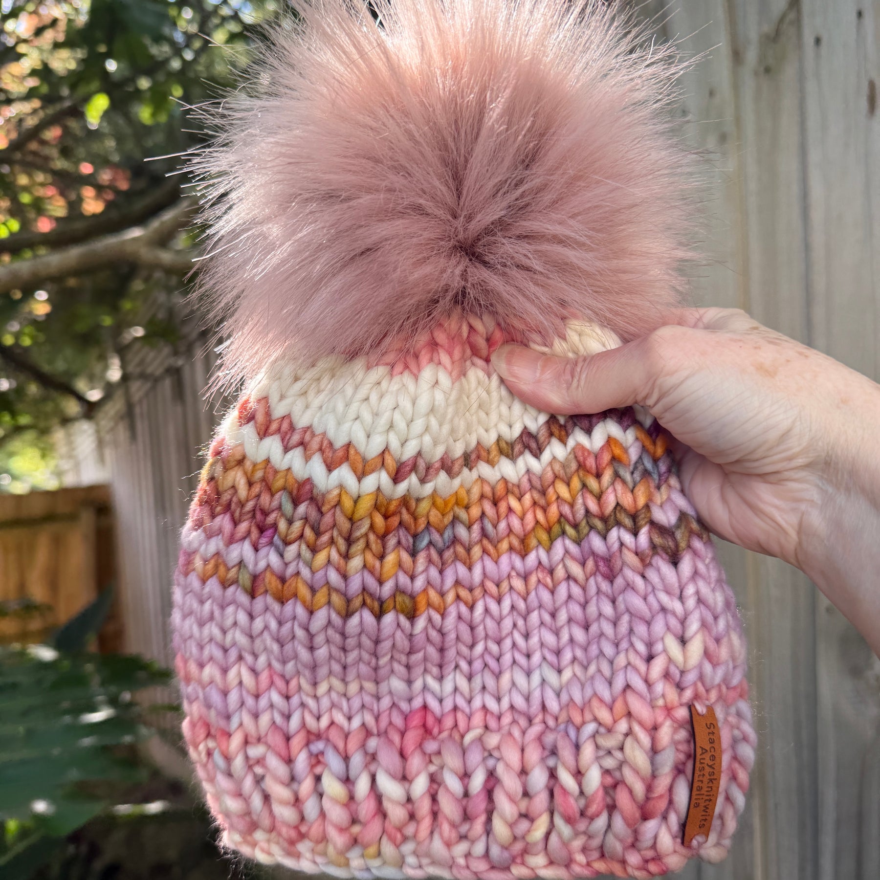 Luxurious Merino Beanie, Hand Knitted Colorful PomPom Beanie