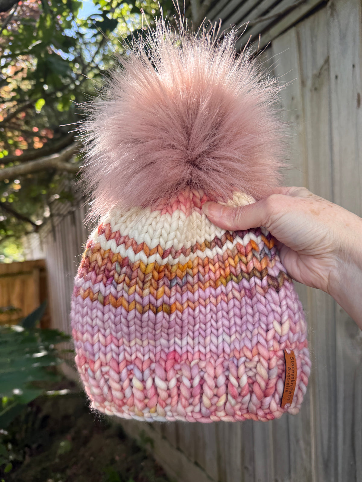 Luxurious Merino Beanie, Hand Knitted Colorful PomPom Beanie