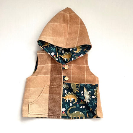 Dinosaur Upcycled Blanket Vest with Cosy Hood