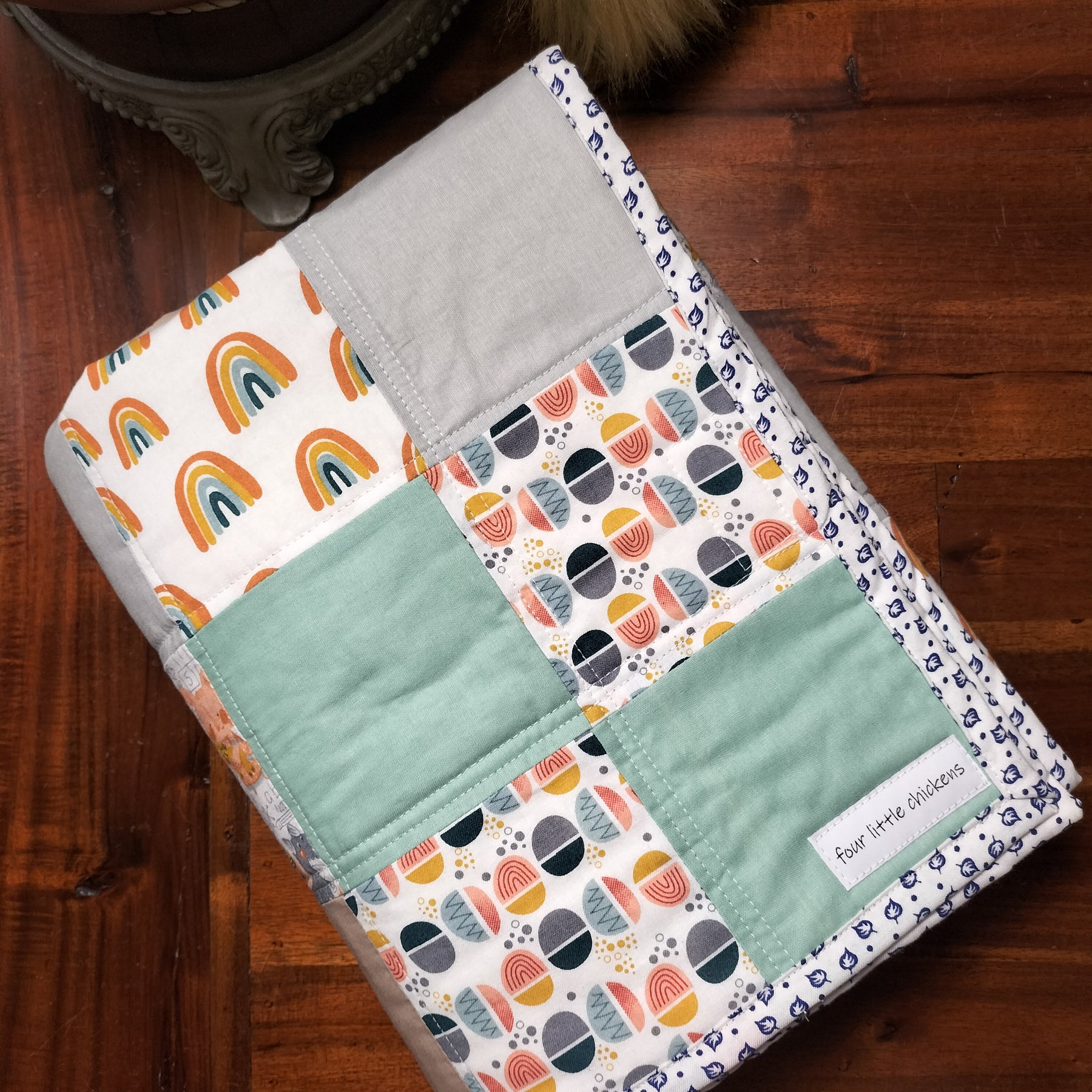 Baby Quilt – Mint, Rainbows & Soft Neutrals