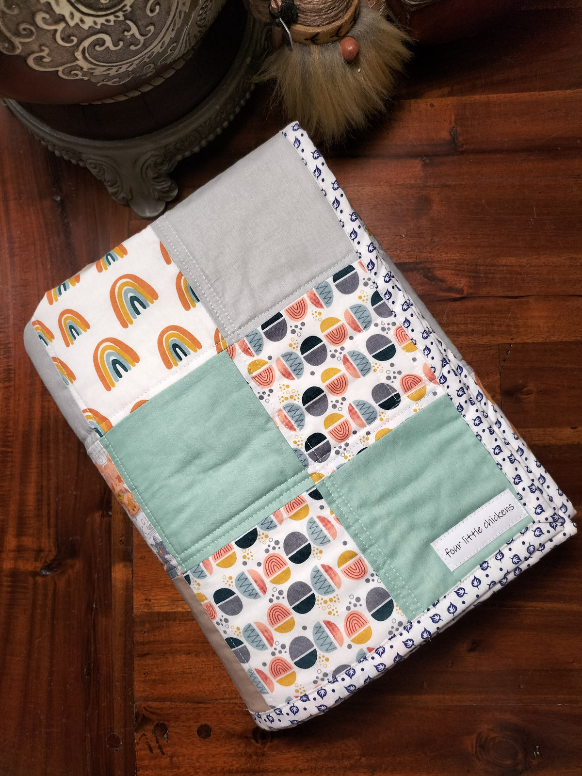 Baby Quilt – Mint, Rainbows & Soft Neutrals