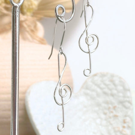 Music dangle earrings | Treble clef, Quaver, Double quaver | Sterling silver, Gold-filled, Stainless steel | Music lover gift