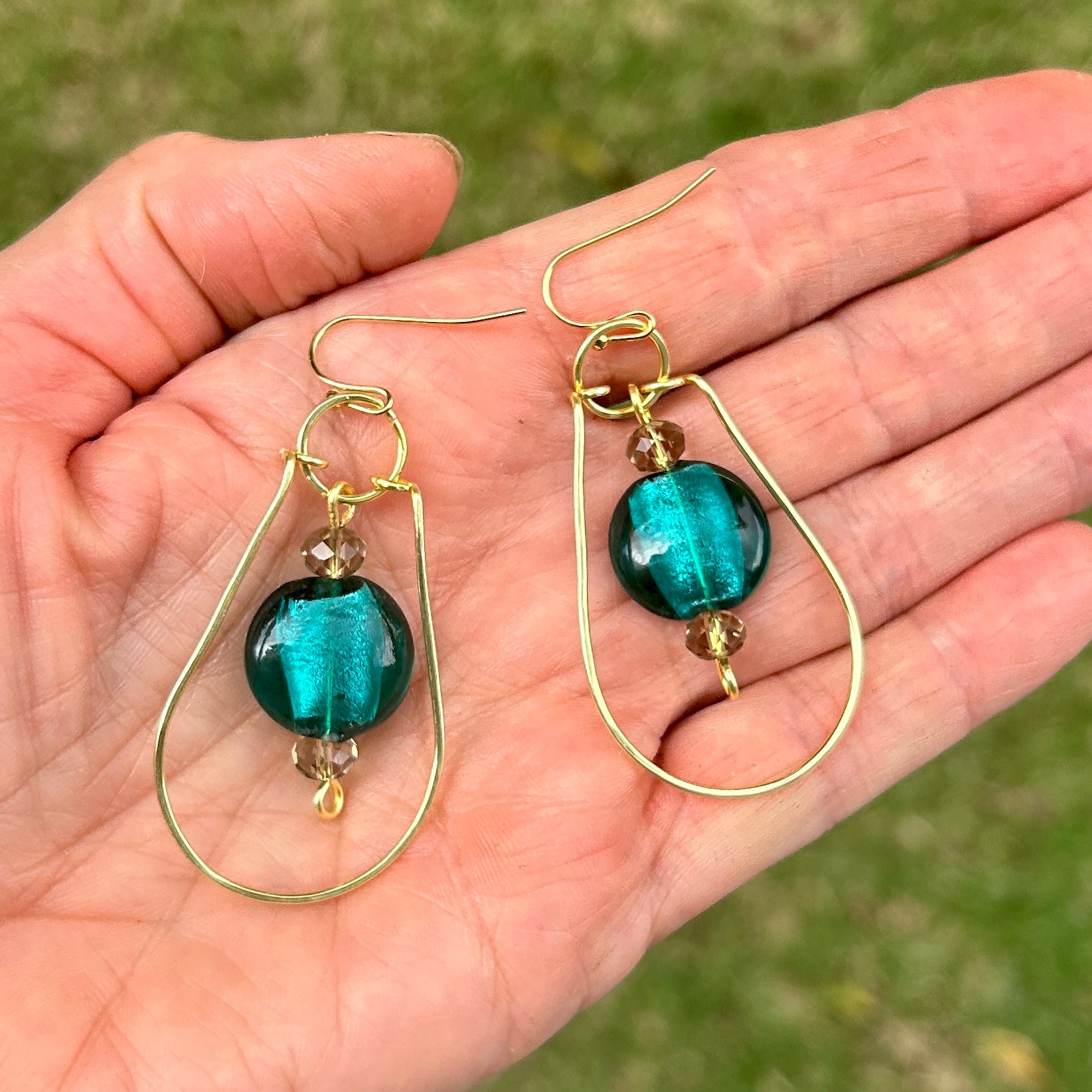 'Boho Teardrop' Gold Teardrop Dangle Beaded Earrings
