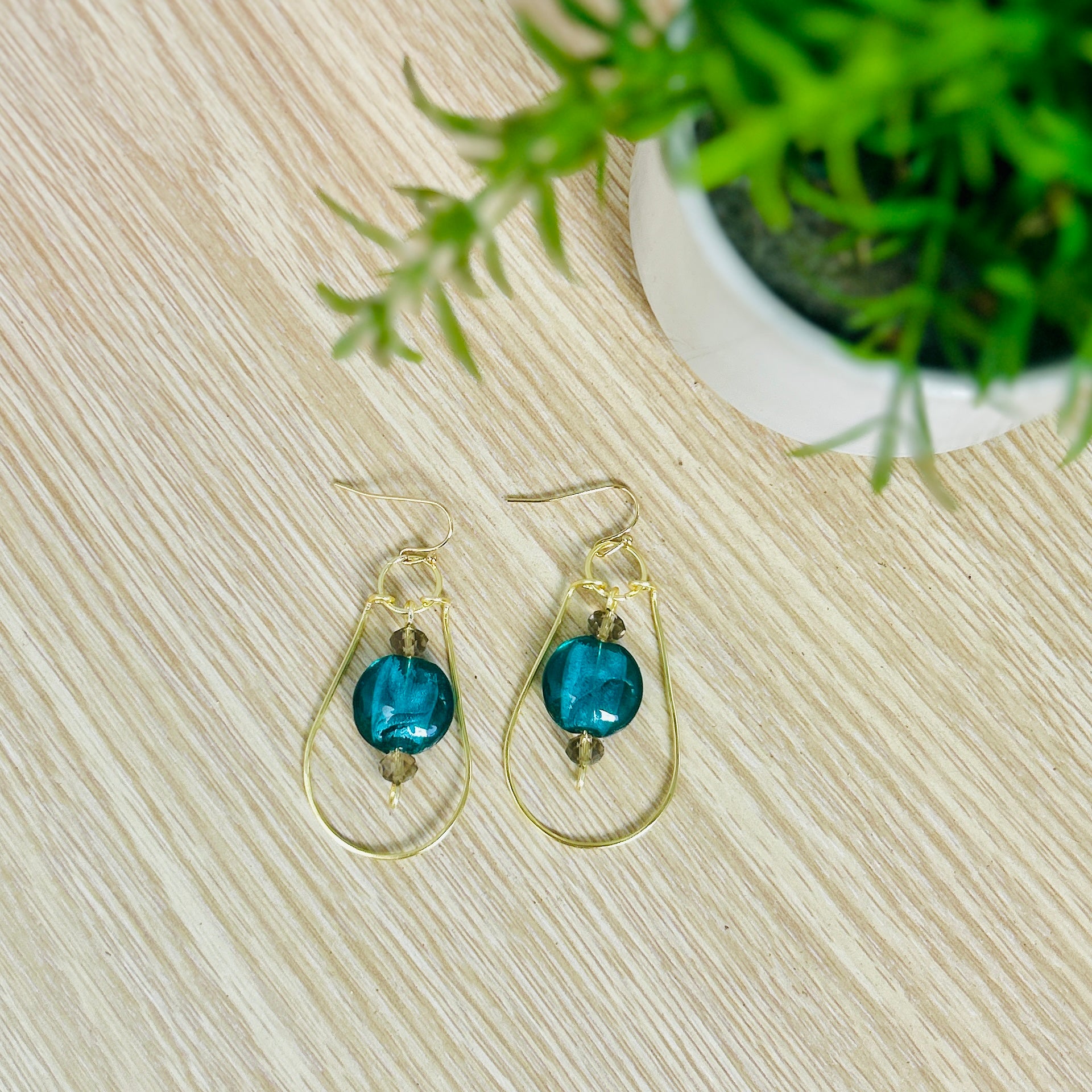 'Boho Teardrop' Gold Teardrop Dangle Beaded Earrings