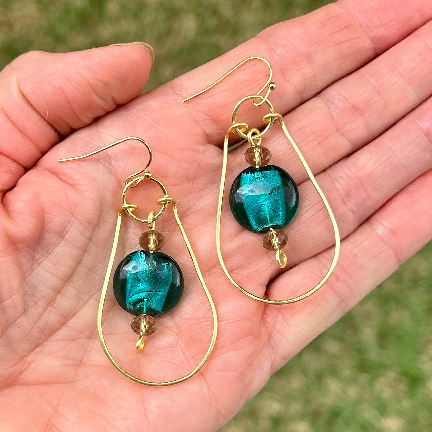 'Boho Teardrop' Gold Teardrop Dangle Beaded Earrings