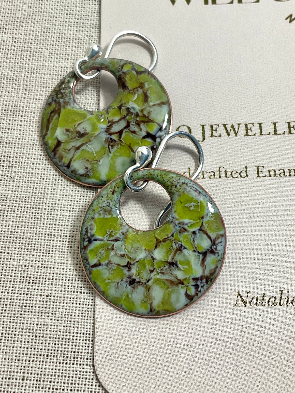 Green and brown abstract earrings. Handmade