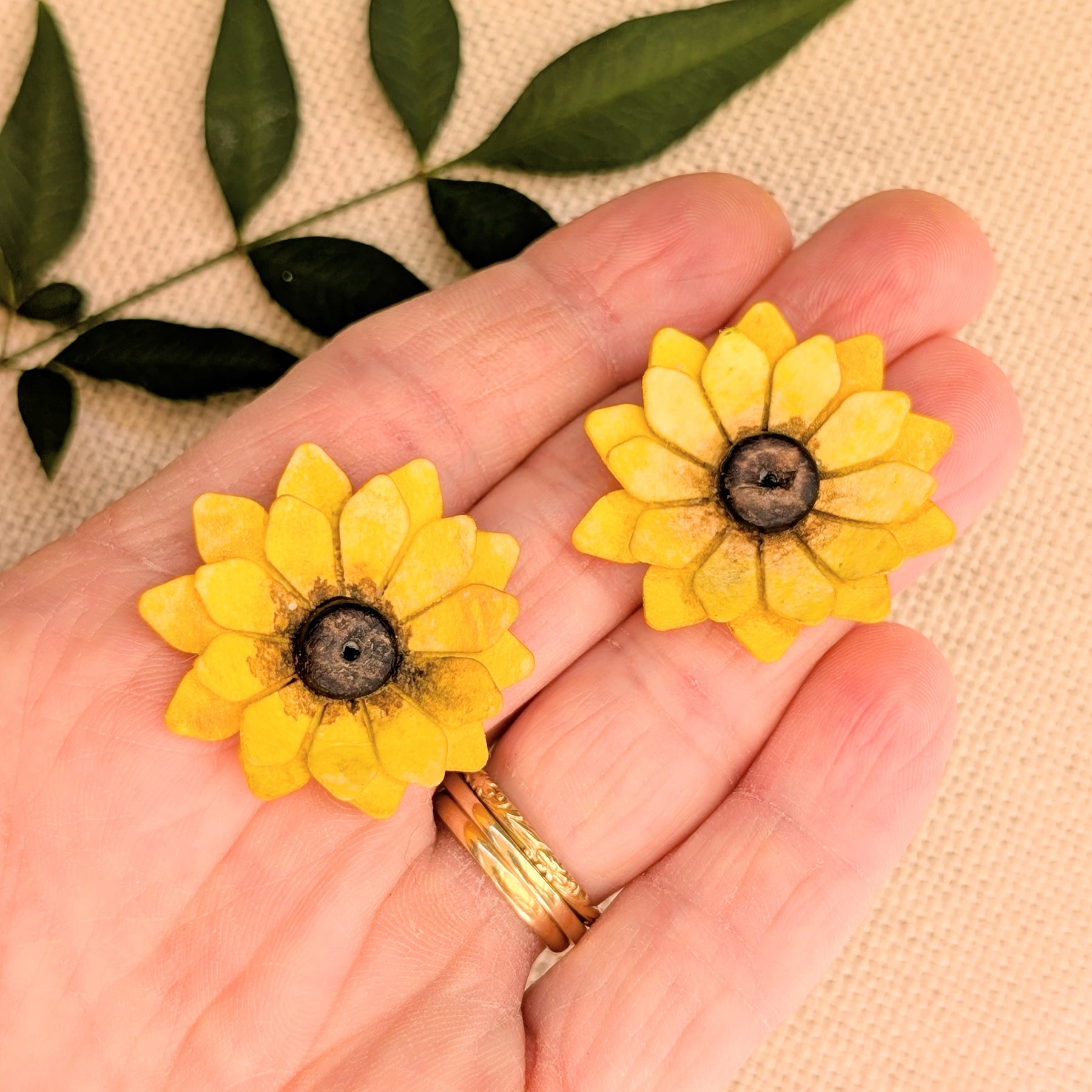 Sunflower Statement Stud Earrings | Hand-Painted Watercolour Paper Floral Earrings