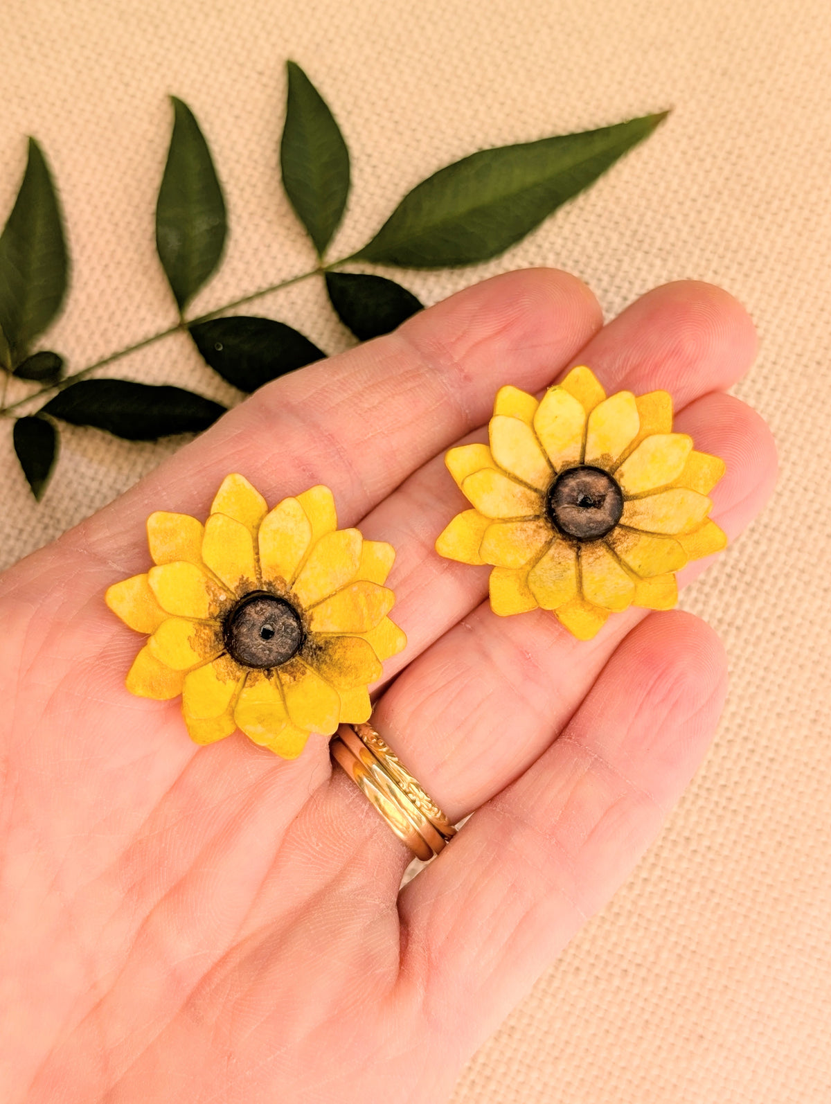 Sunflower Statement Stud Earrings | Hand-Painted Watercolour Paper Floral Earrings