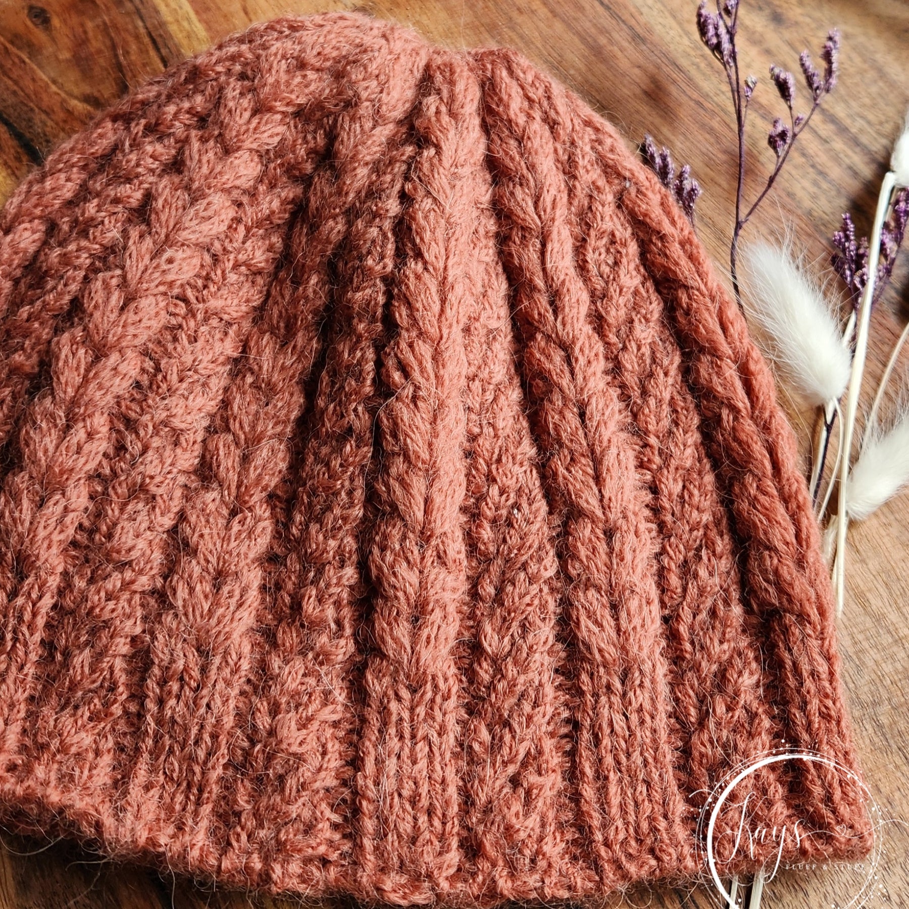Handknit Peach Alpaca Textured Beanie