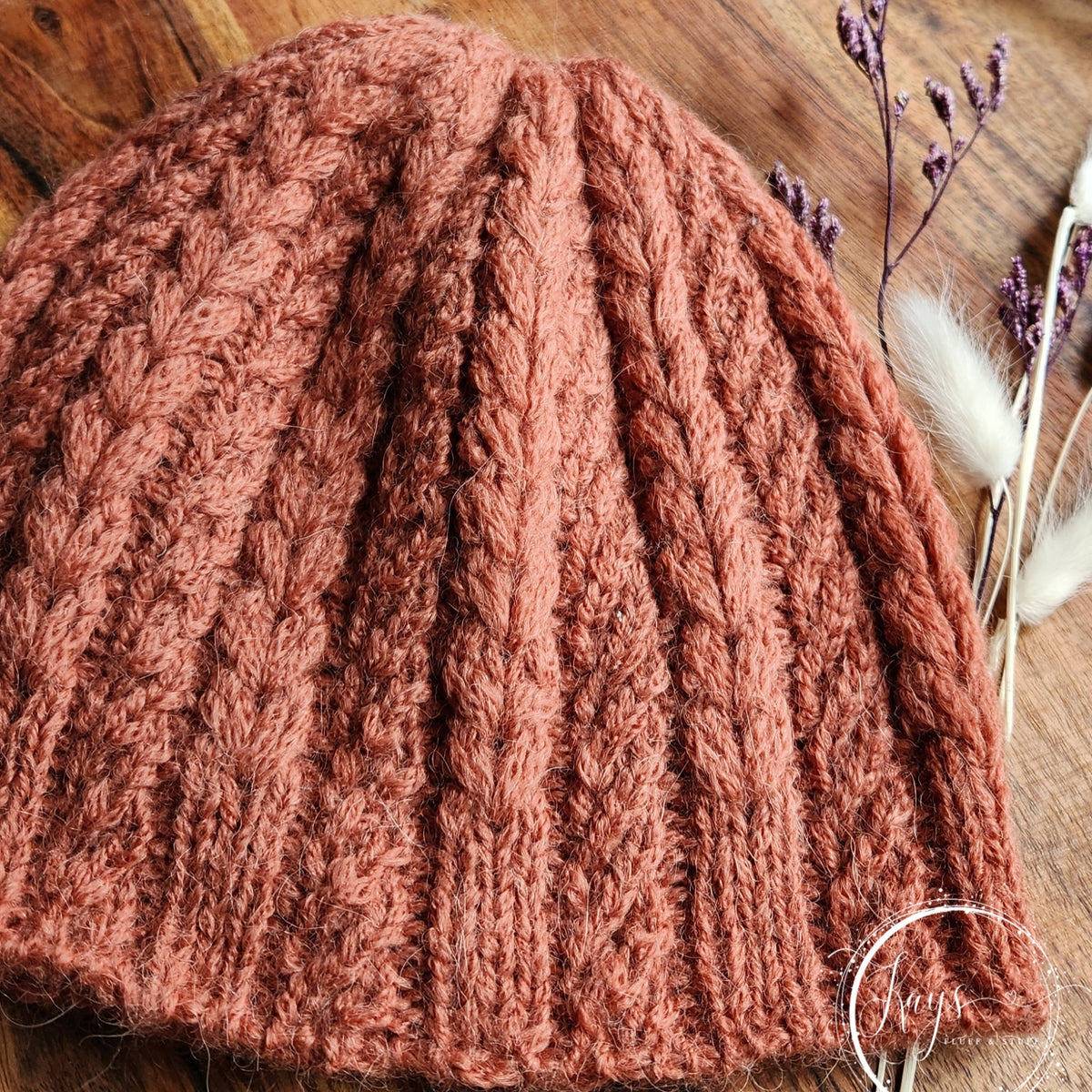 Handknit Peach Alpaca Textured Beanie