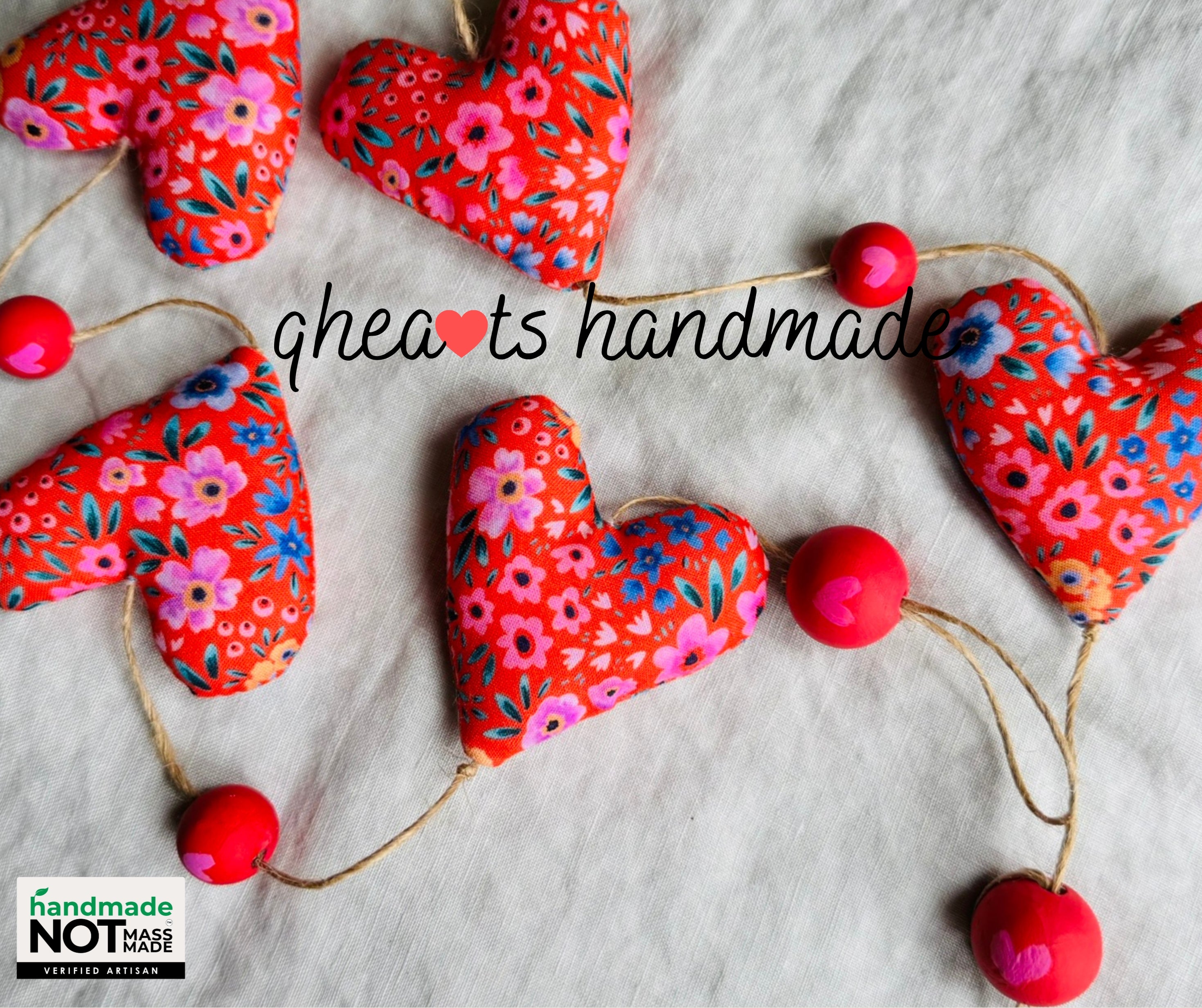 Handmade 'string of love' hanging heart garland - Red floral