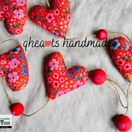Handmade 'string of love' hanging heart garland - Red floral
