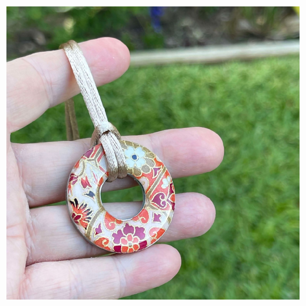 Red Cherry Blossom Necklace • Handmade with Japanese Papers