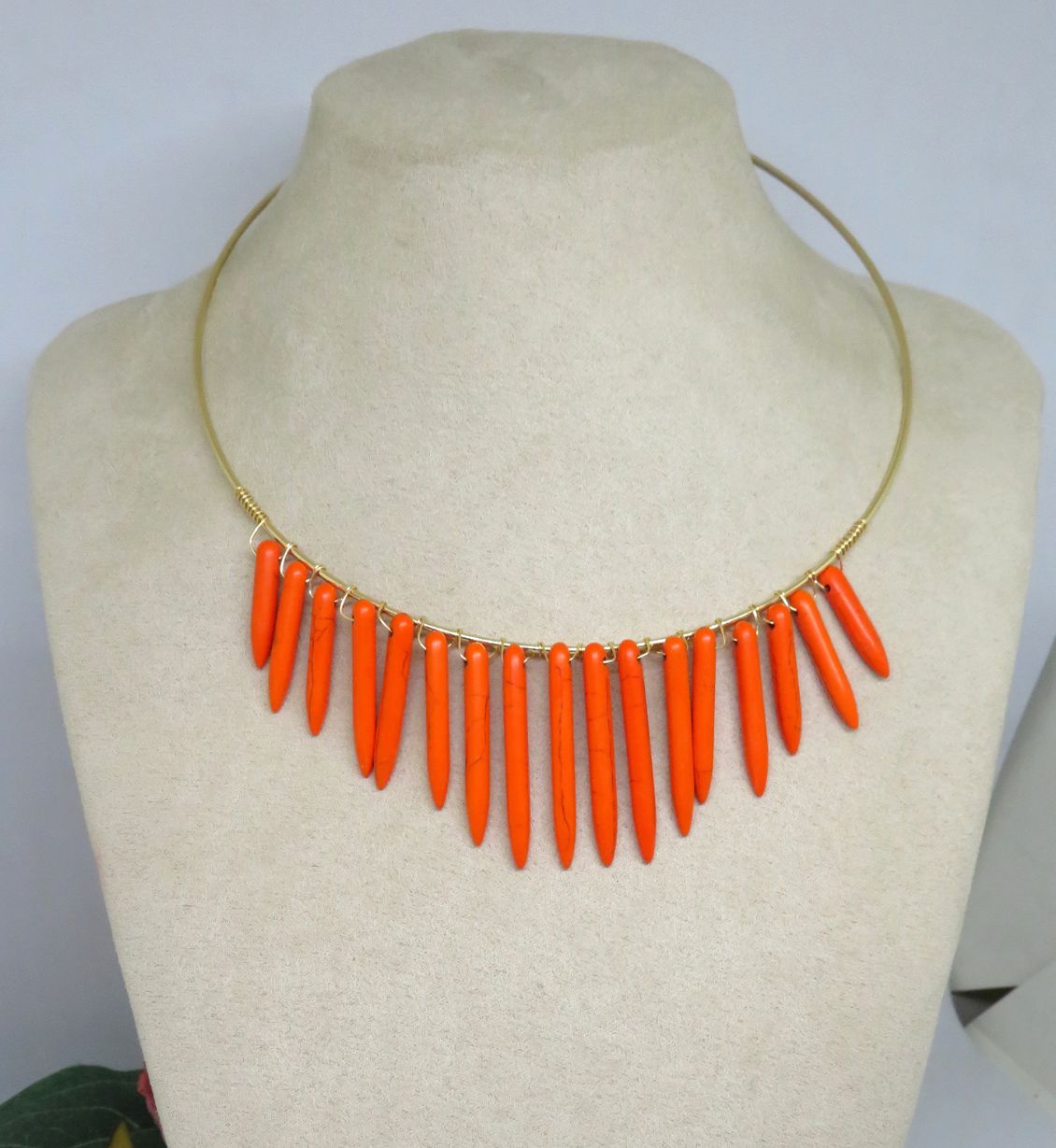 Orange Spike Wire Wrapped Choker Necklace