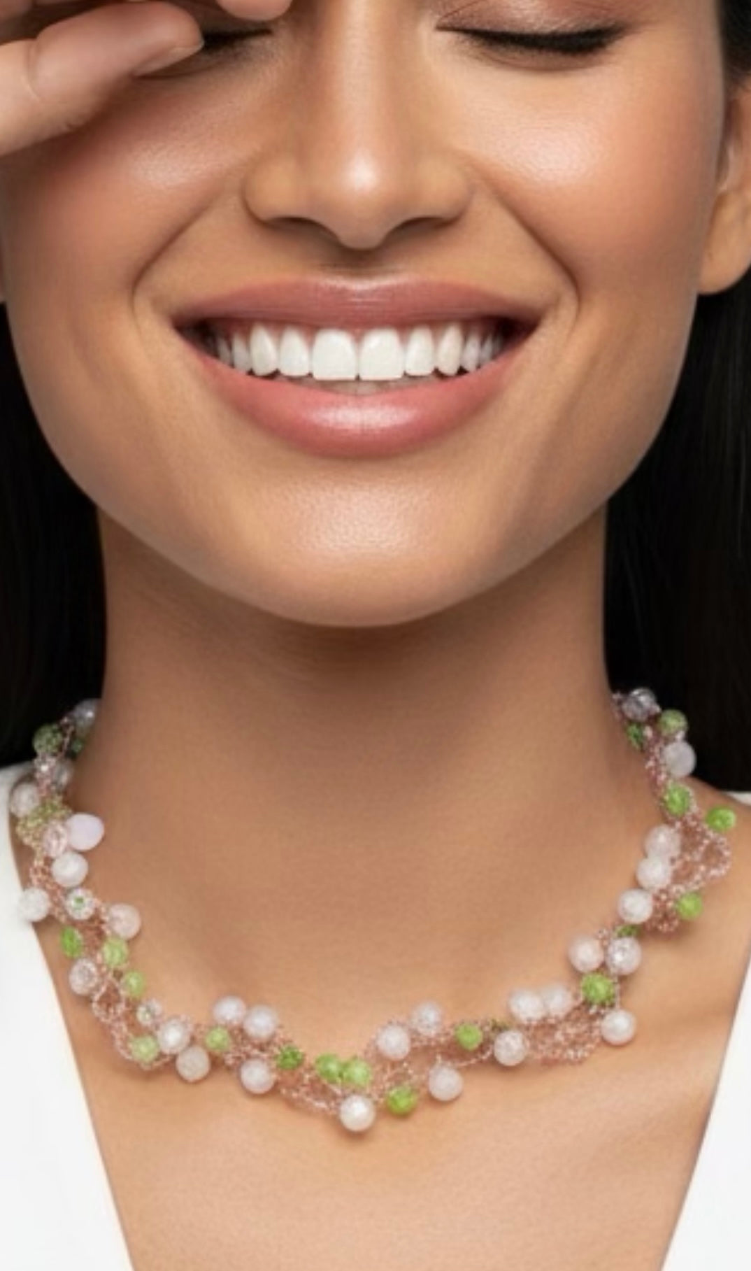 Rose Quartz and Peridot Necklace “Spring”