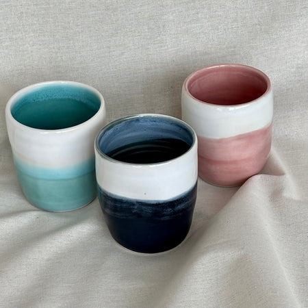 Handmade Ceramic Stoneware Cup | Wheel Thrown | Handleless | Thumb Print | Duo Colours