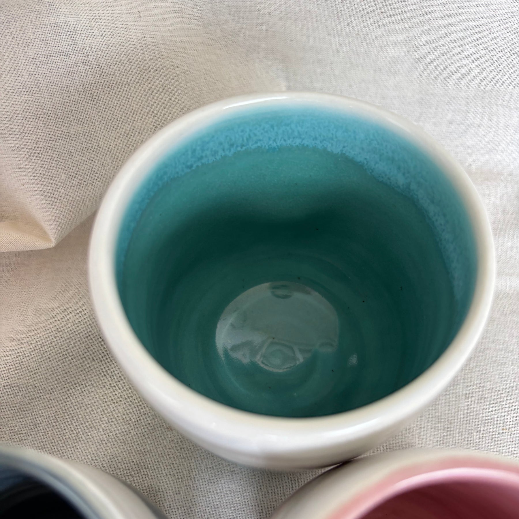 Handmade Ceramic Stoneware Cup | Wheel Thrown | Handleless | Thumb Print | Duo Colours