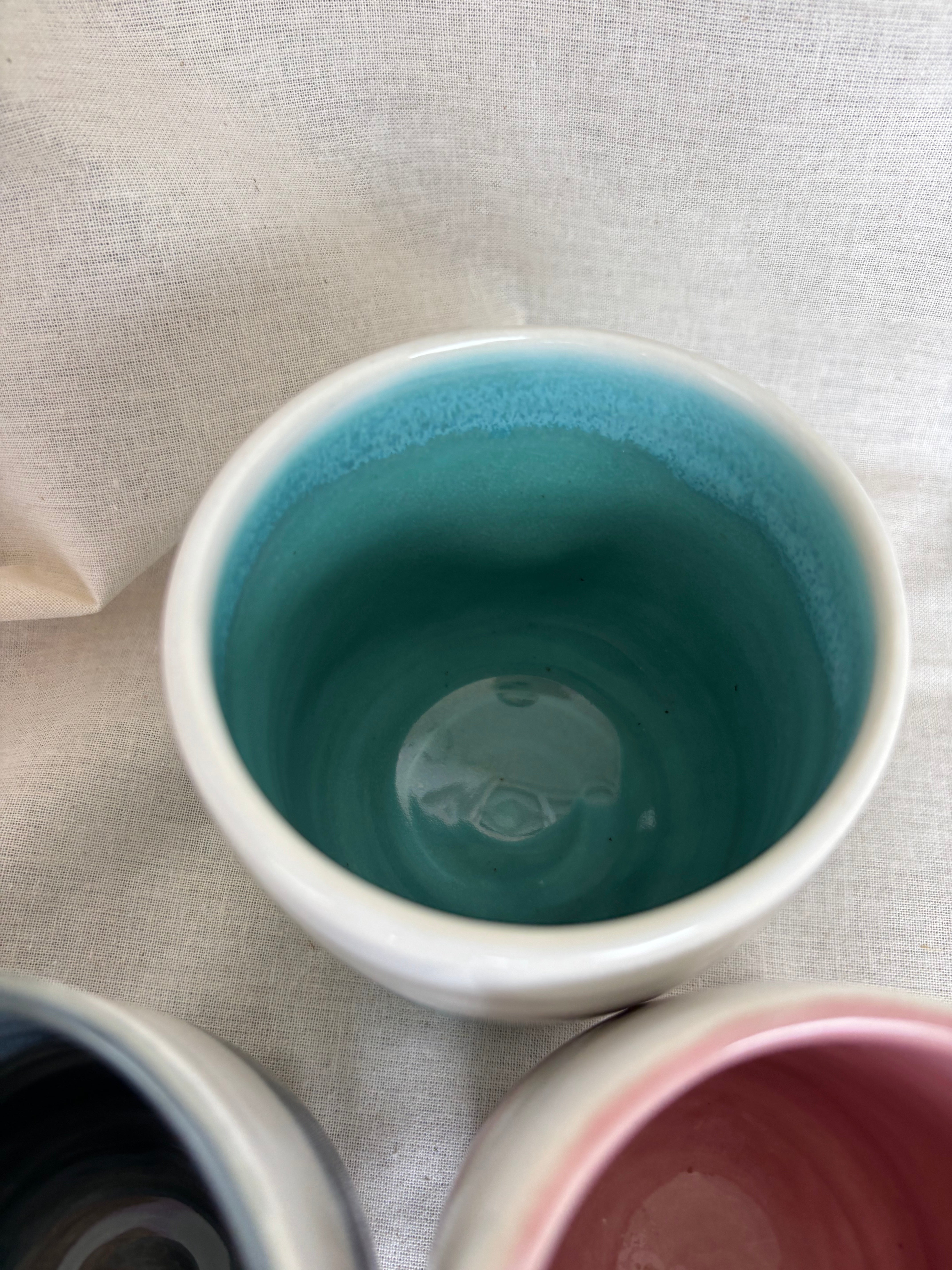Handmade Ceramic Stoneware Cup | Wheel Thrown | Handleless | Thumb Print | Duo Colours