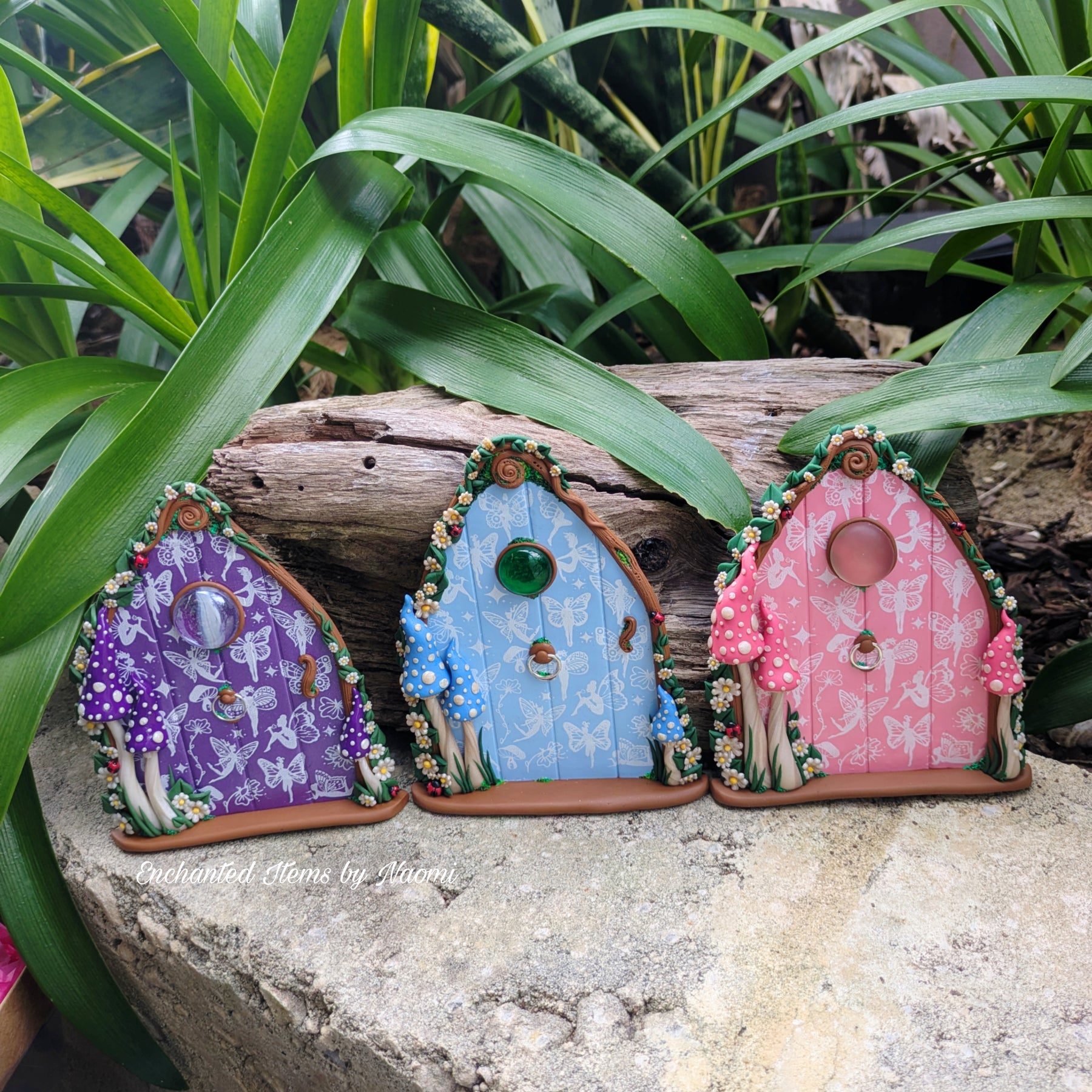 Pretty patterned Fairy Doors - available in Pink, Purple or Blue