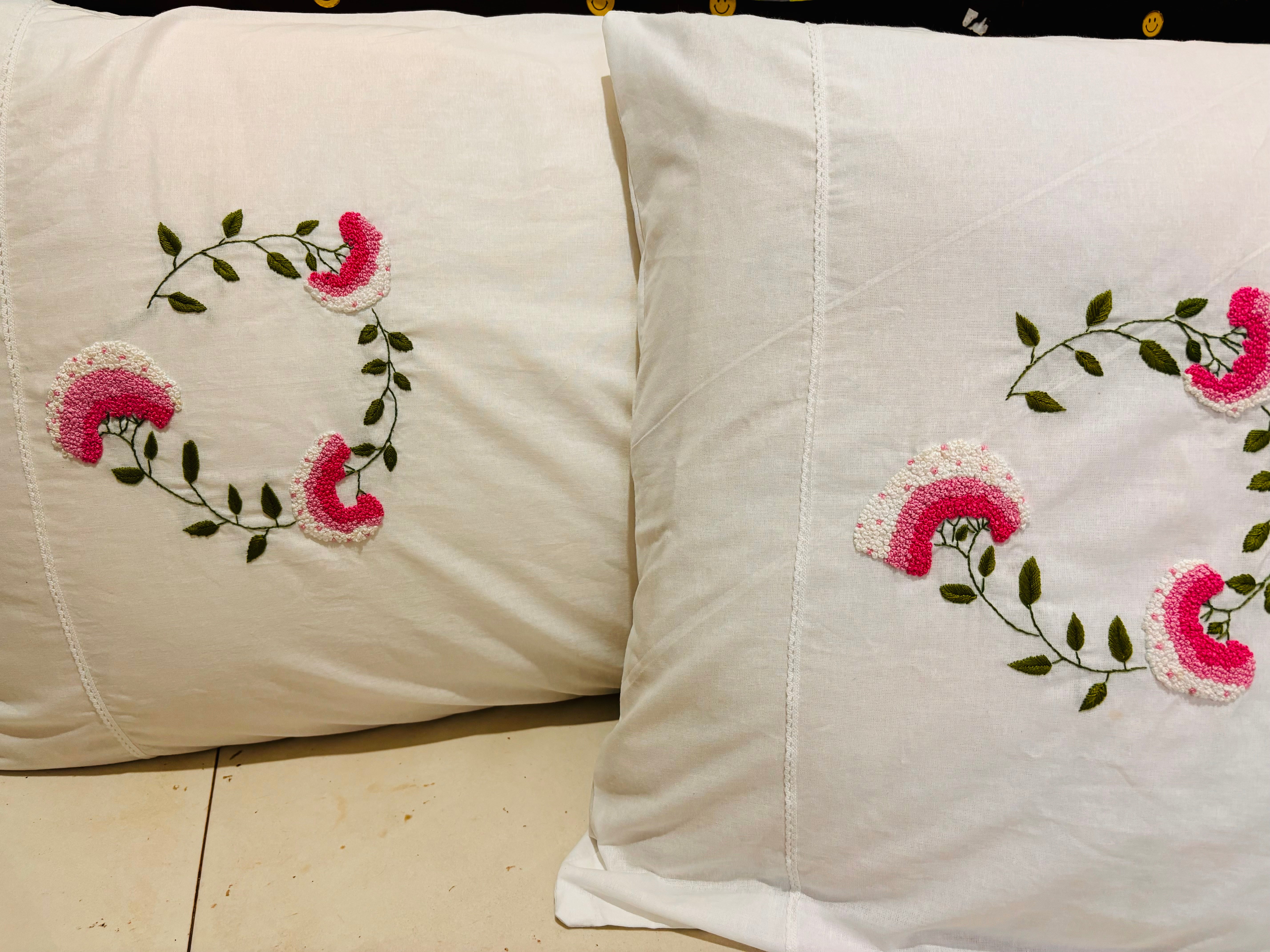 Set of 2 floral Embroidered Pillow/cushion covers