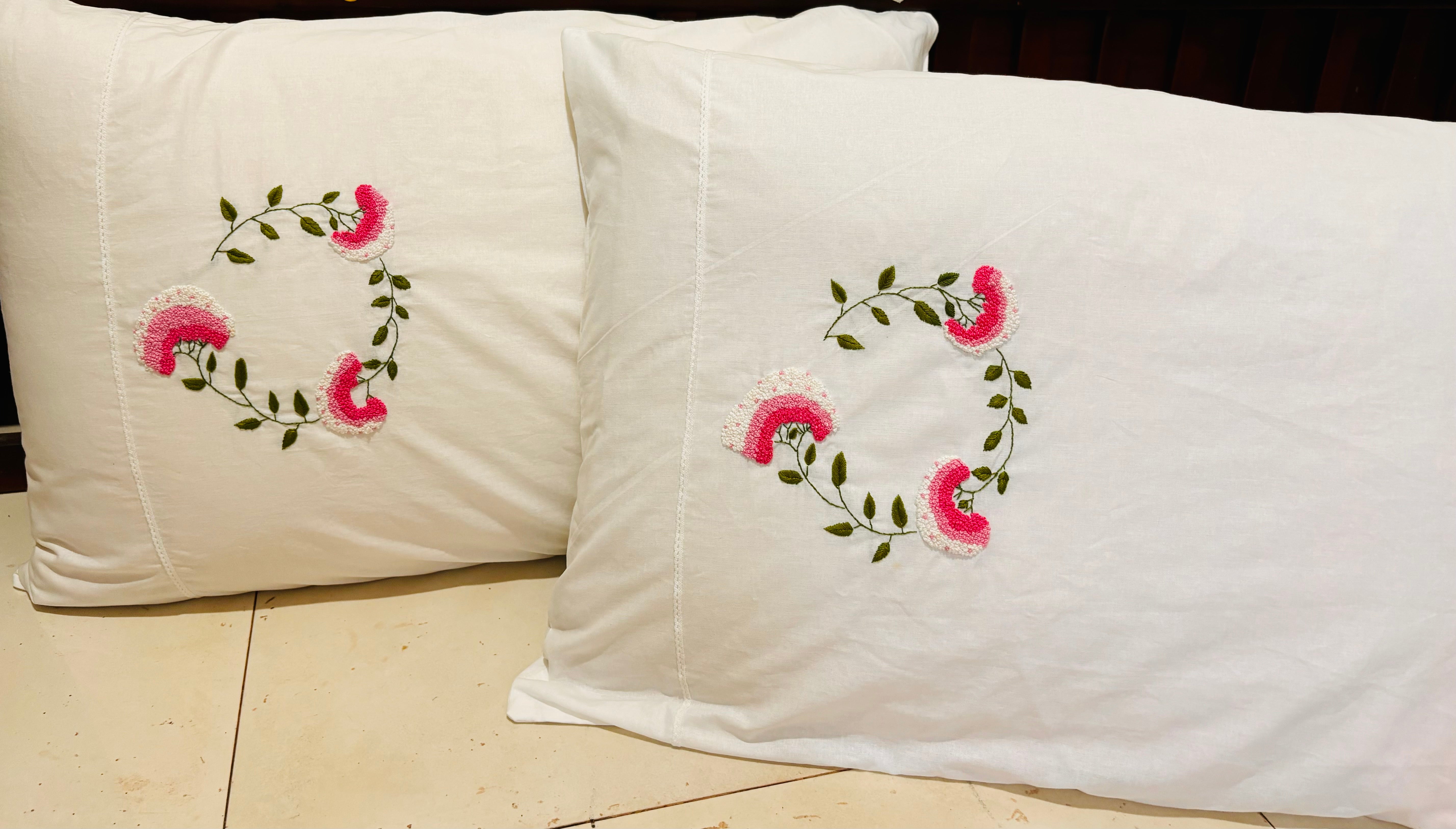 Set of 2 floral Embroidered Pillow/cushion covers