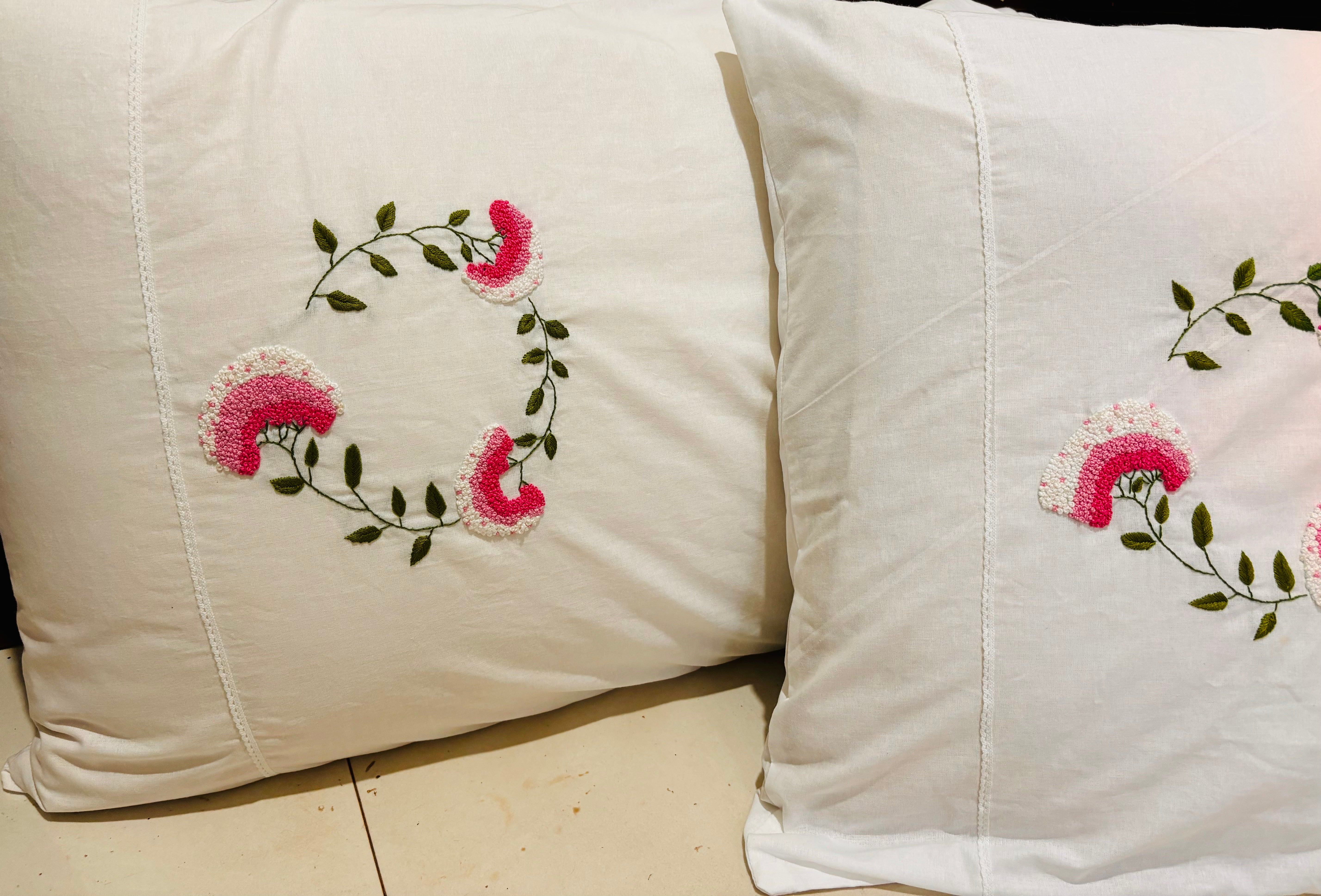 Set of 2 floral Embroidered Pillow/cushion covers