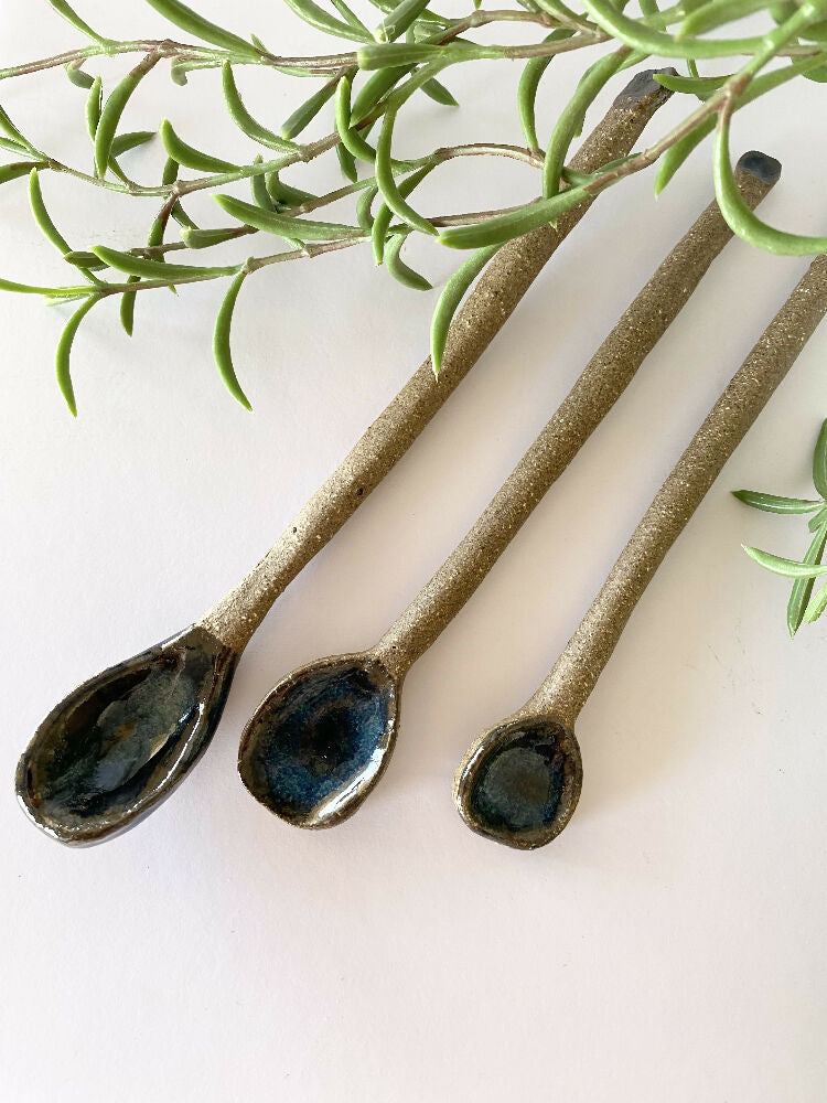 Ceramic Spoons/Long Handled/Rustic Handmade Pottery