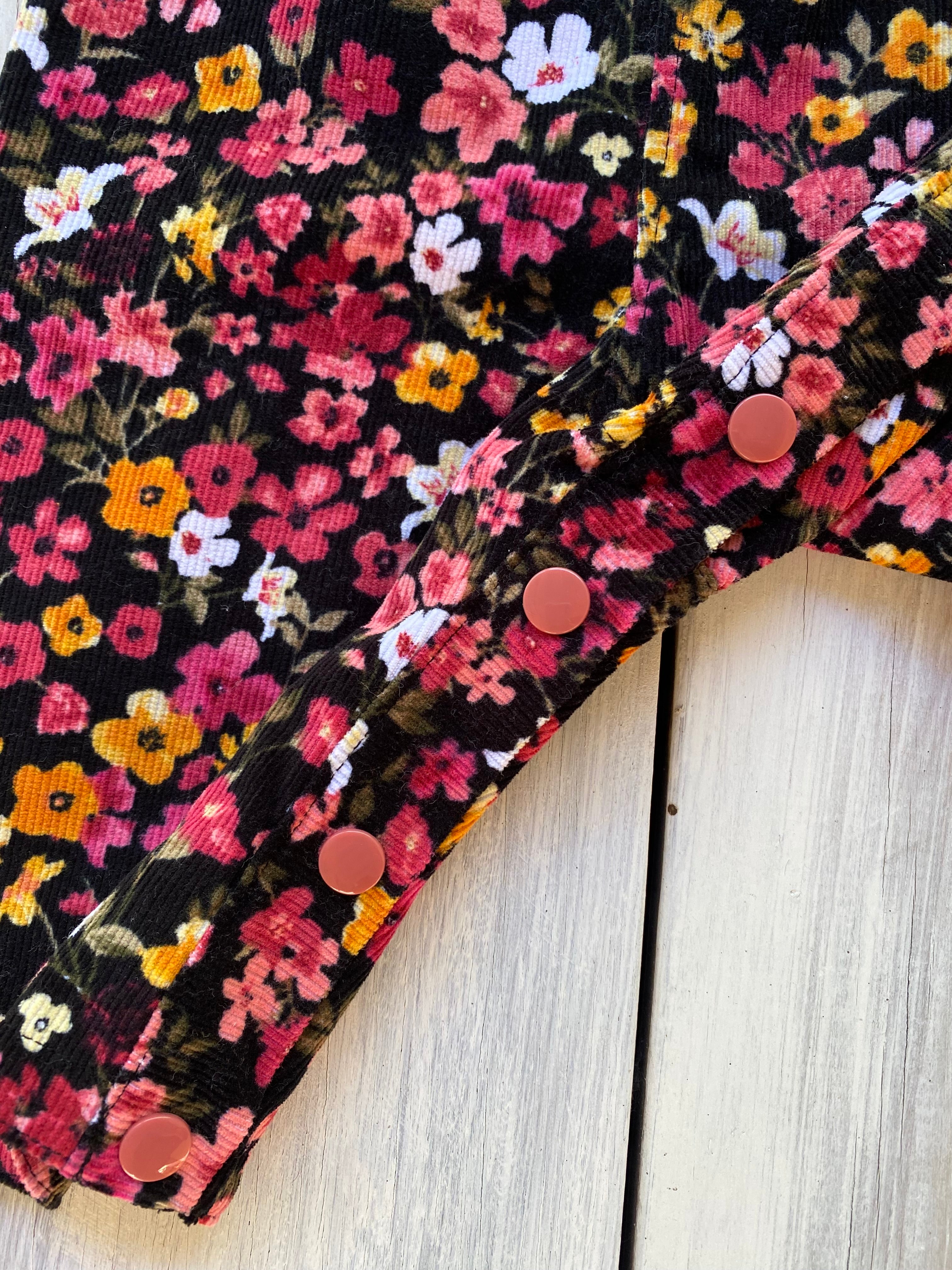 Corduroy Childs/Babies overalls pink/yellow floral multiple sizes