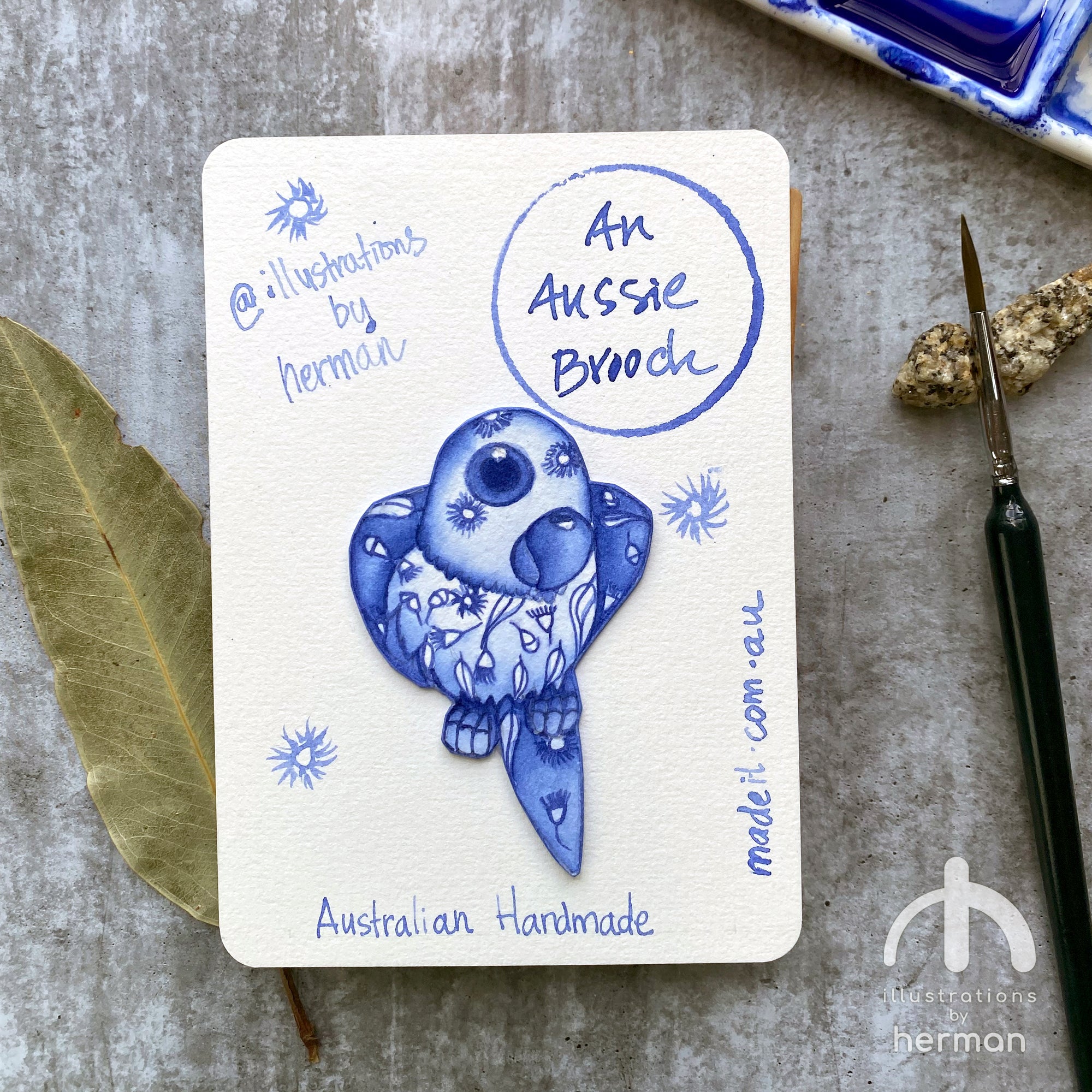 Australian Animal Brooch - Handpainted - Delft Inspired