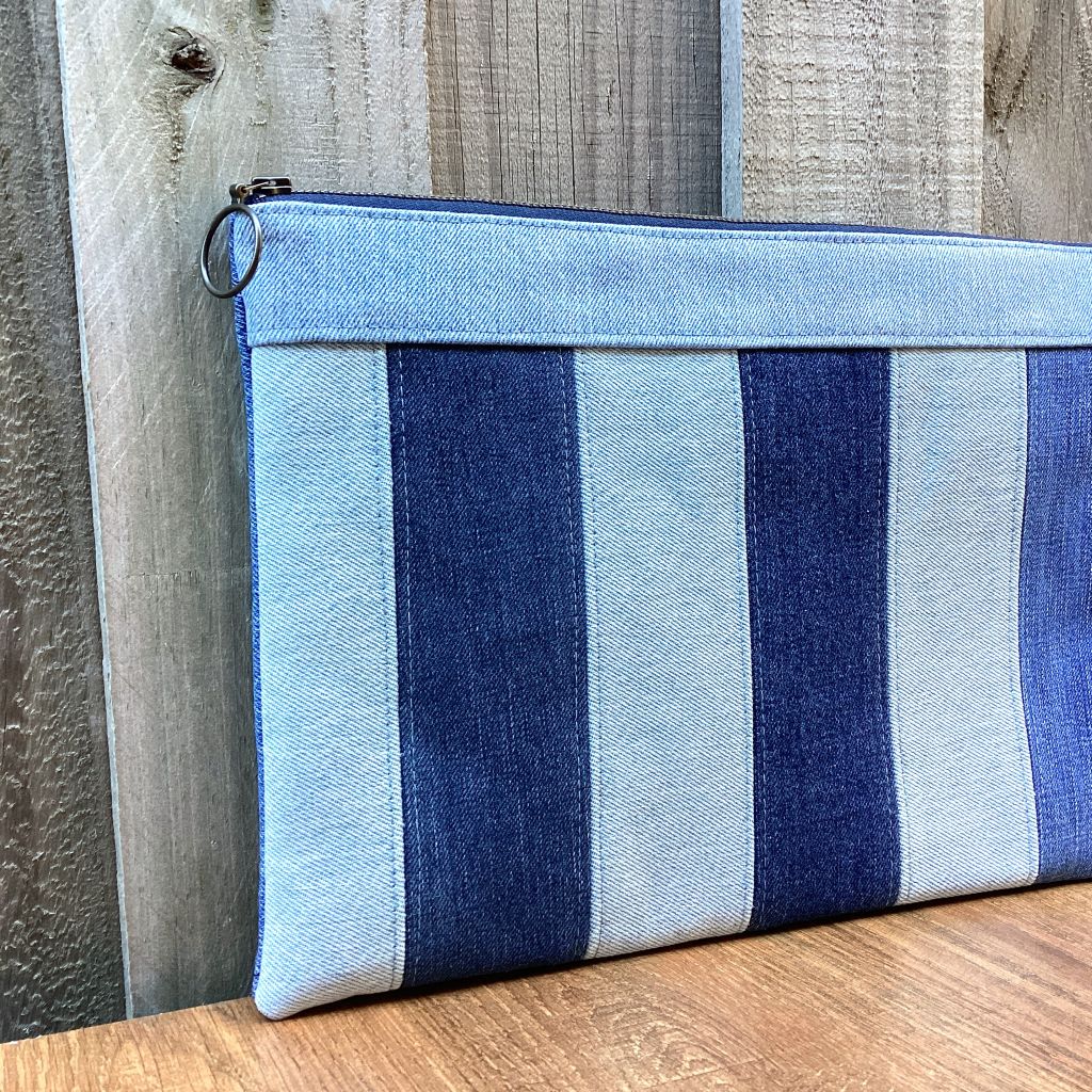 Upcycled Denim Pencil Case – Pale Stripes