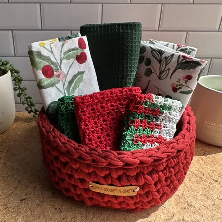 Christmas Red Handmade Crochet Baskets - 3 sizes