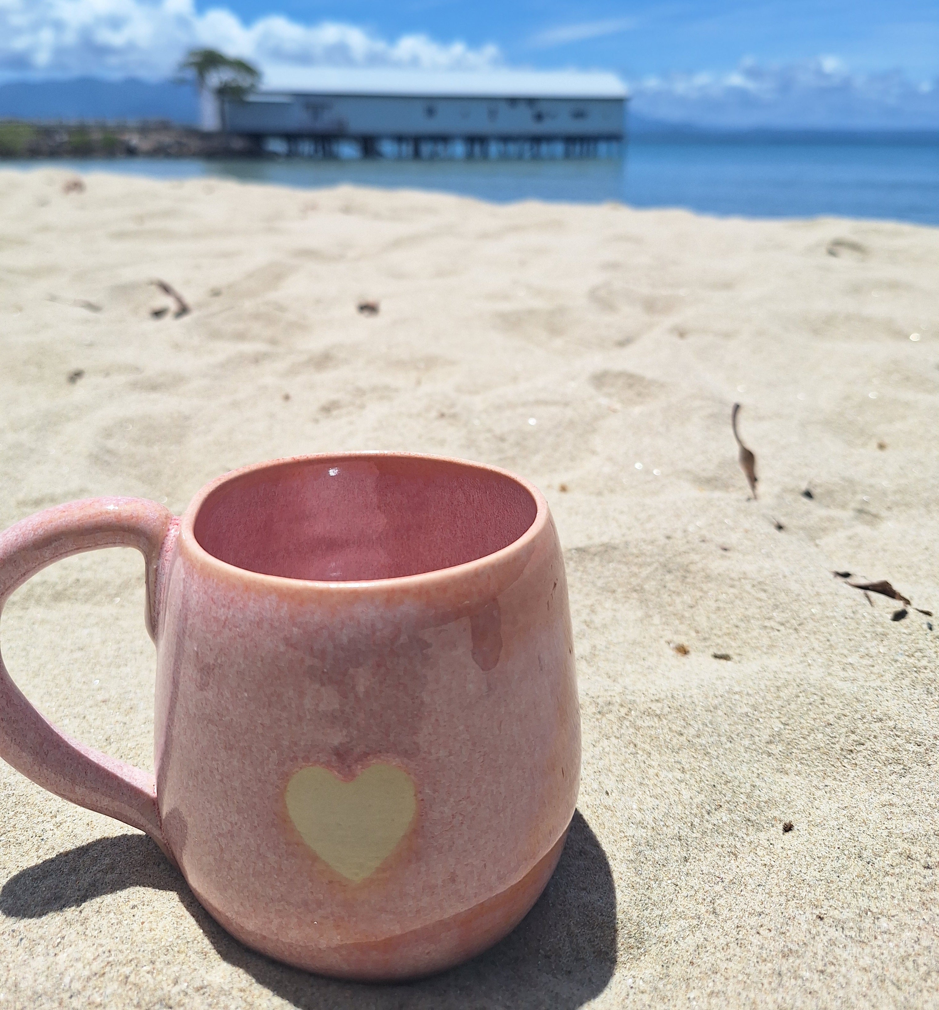 Pottery coffee mug Pink with Love Heart