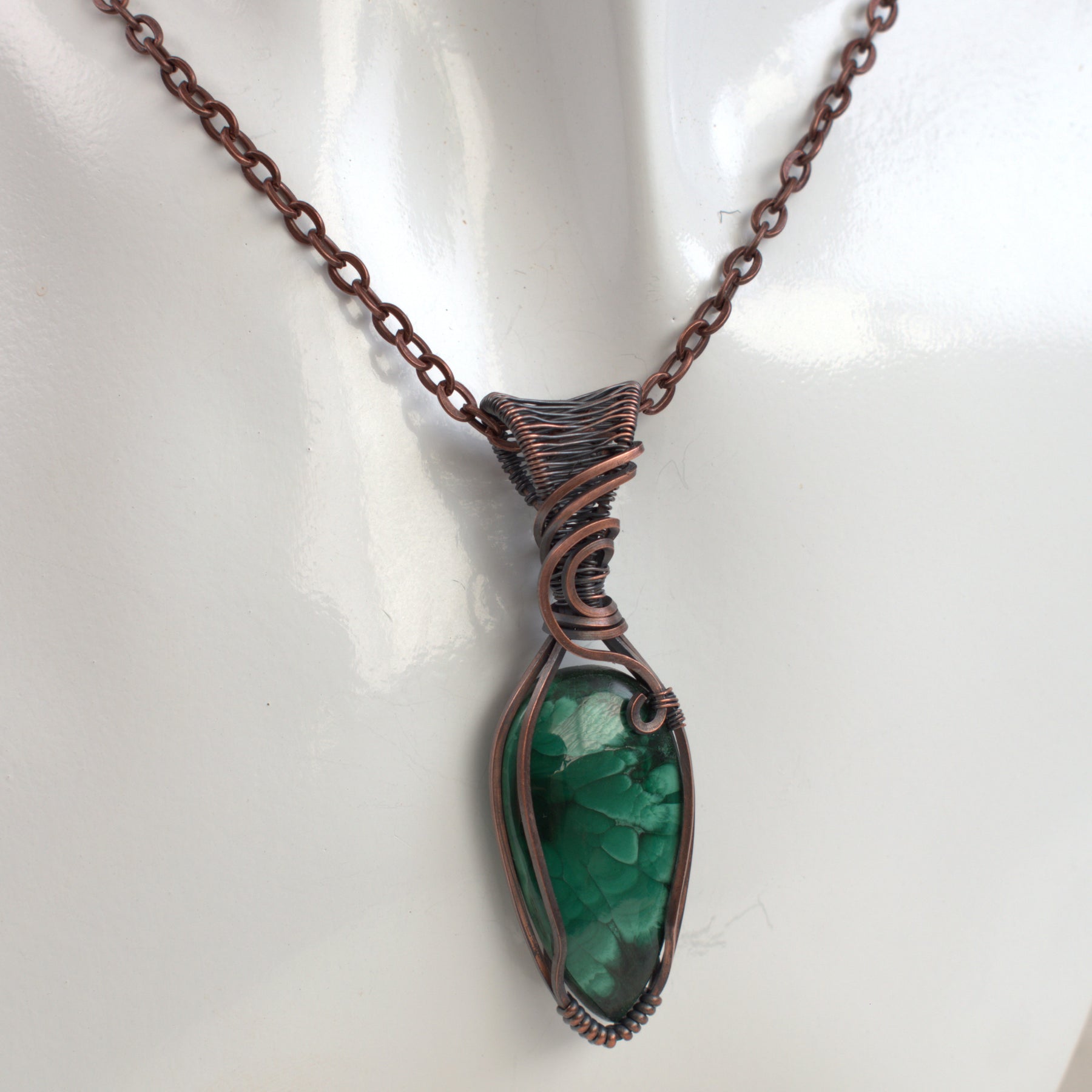 Emerald Bloom - Malachite Pendant Wrapped in Copper