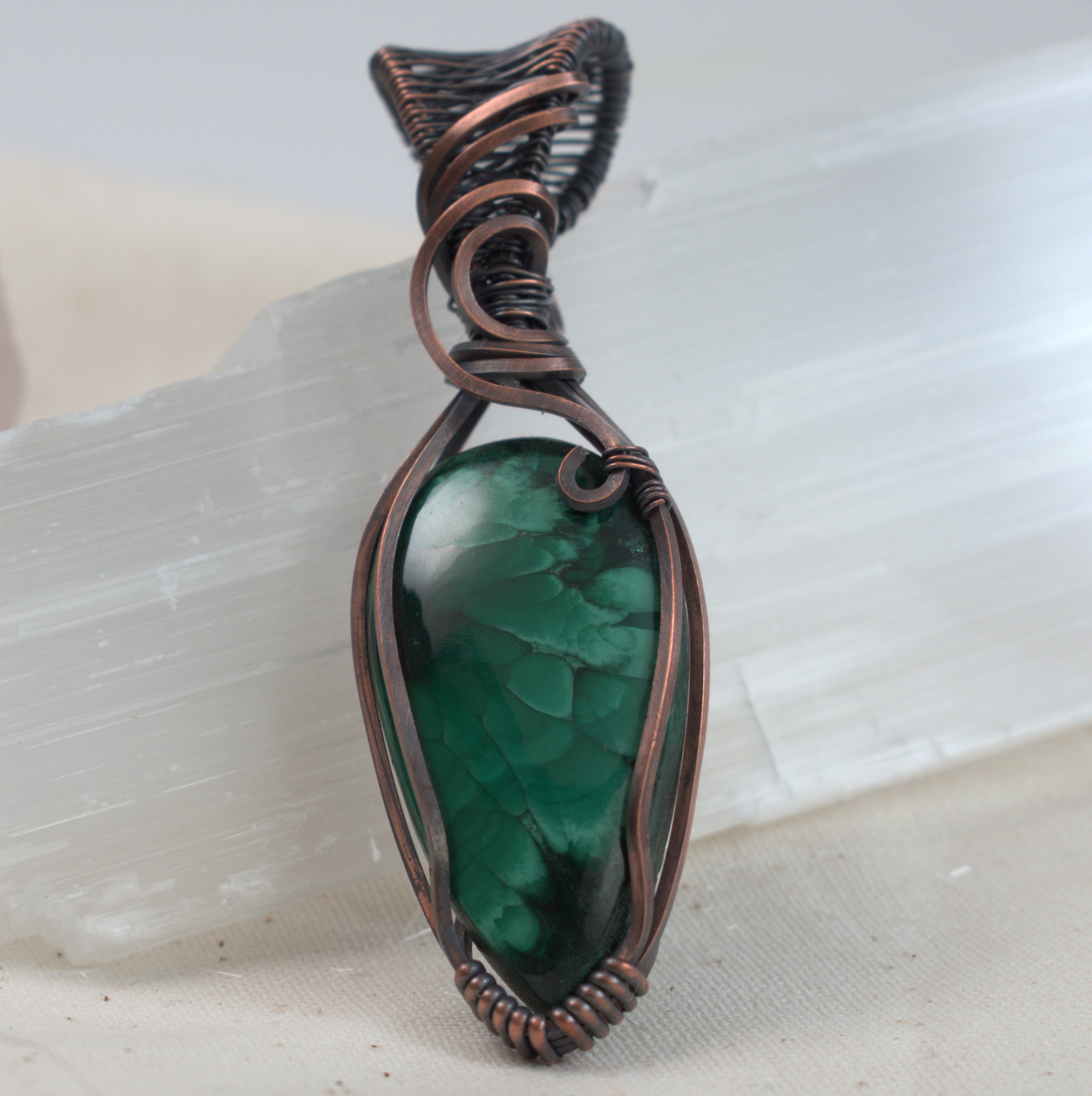 Emerald Bloom - Malachite Pendant Wrapped in Copper