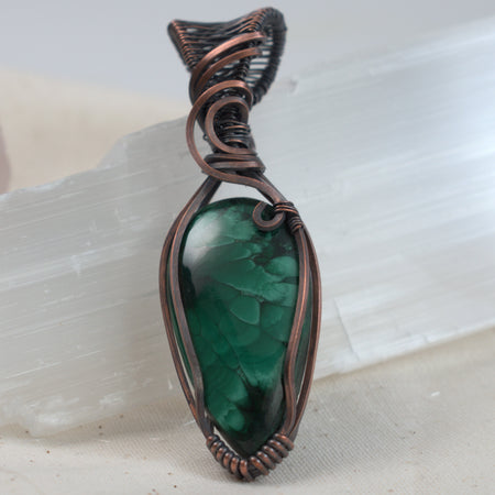 Emerald Bloom - Malachite Pendant Wrapped in Copper