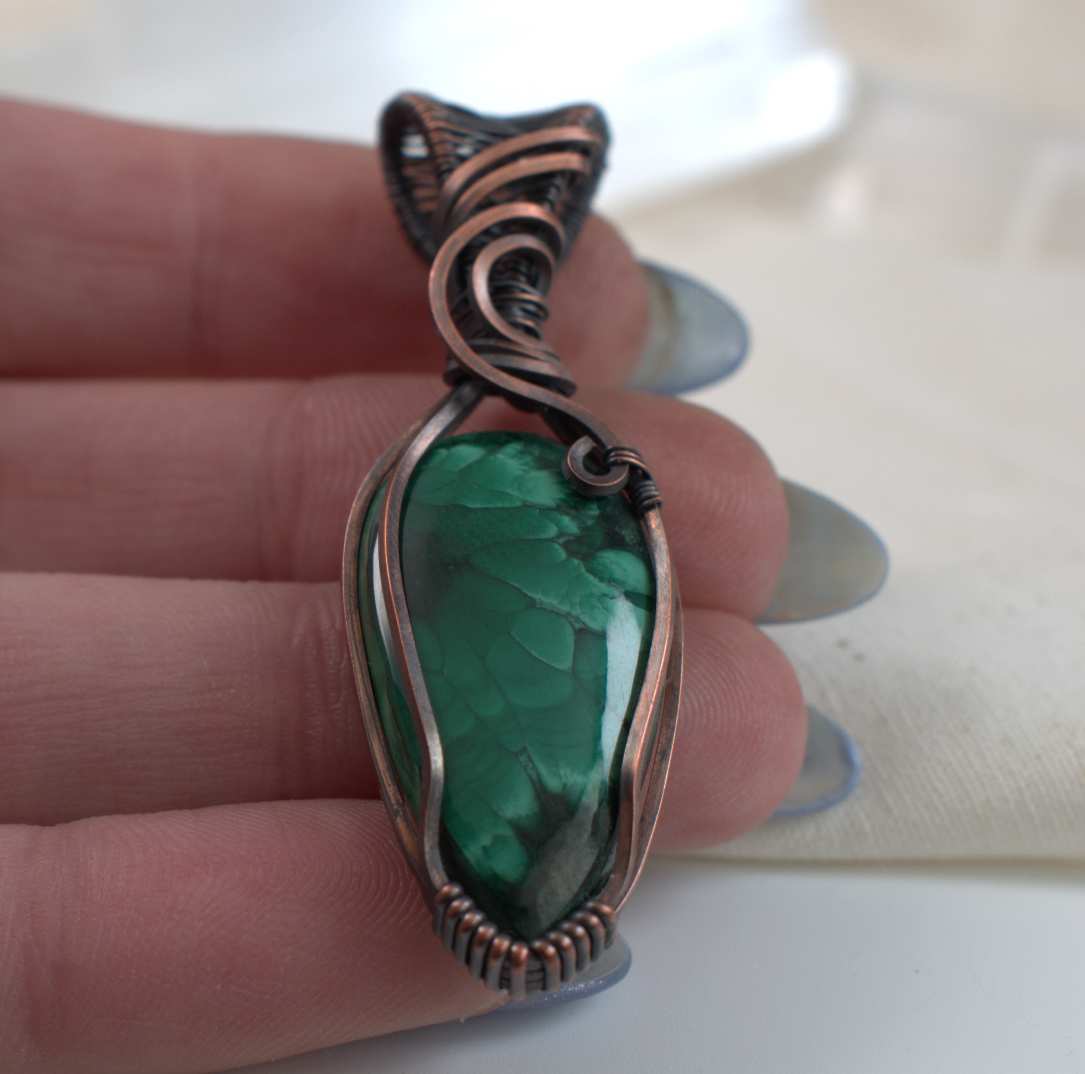 Emerald Bloom - Malachite Pendant Wrapped in Copper