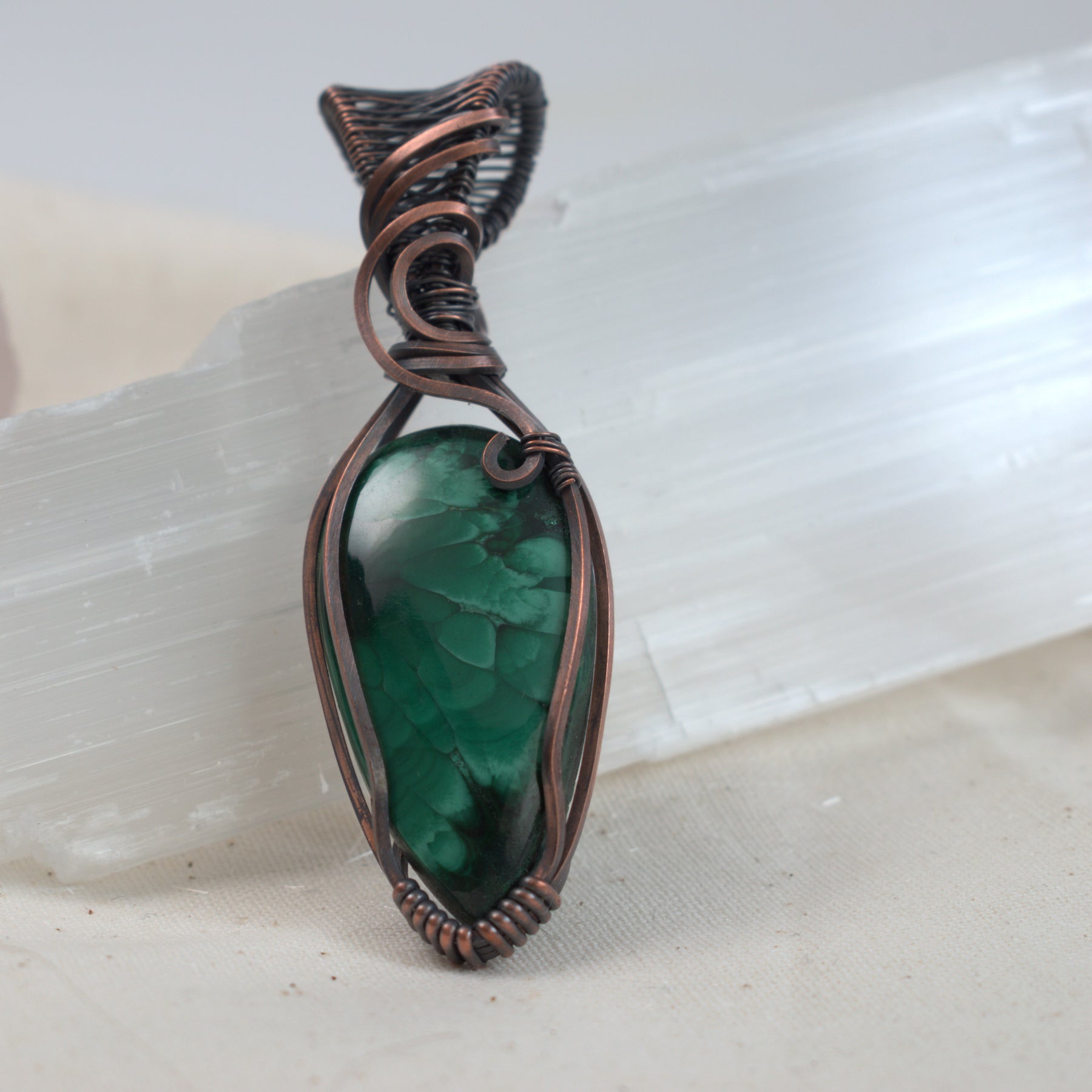 Emerald Bloom - Malachite Pendant Wrapped in Copper