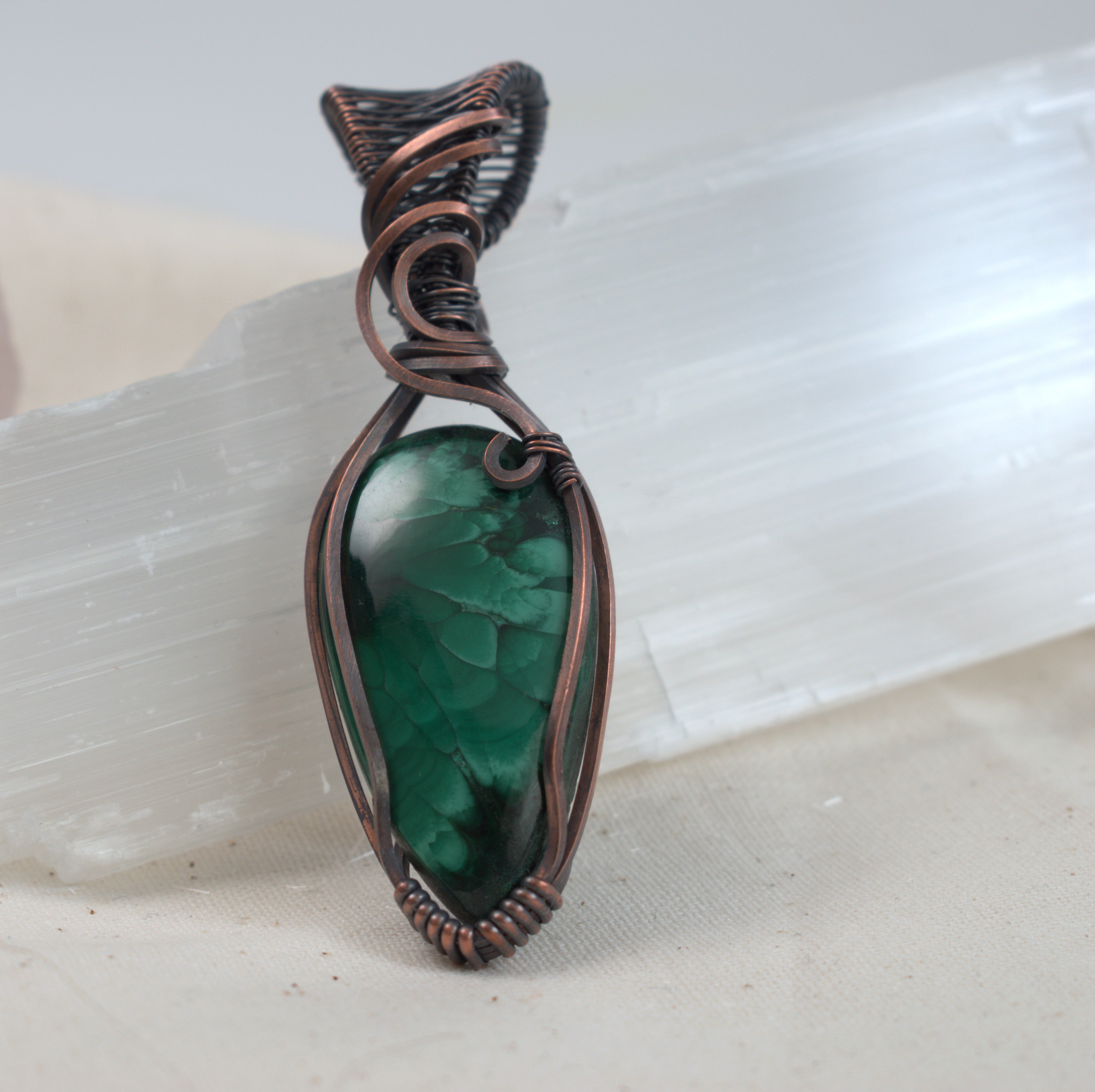 Emerald Bloom - Malachite Pendant Wrapped in Copper