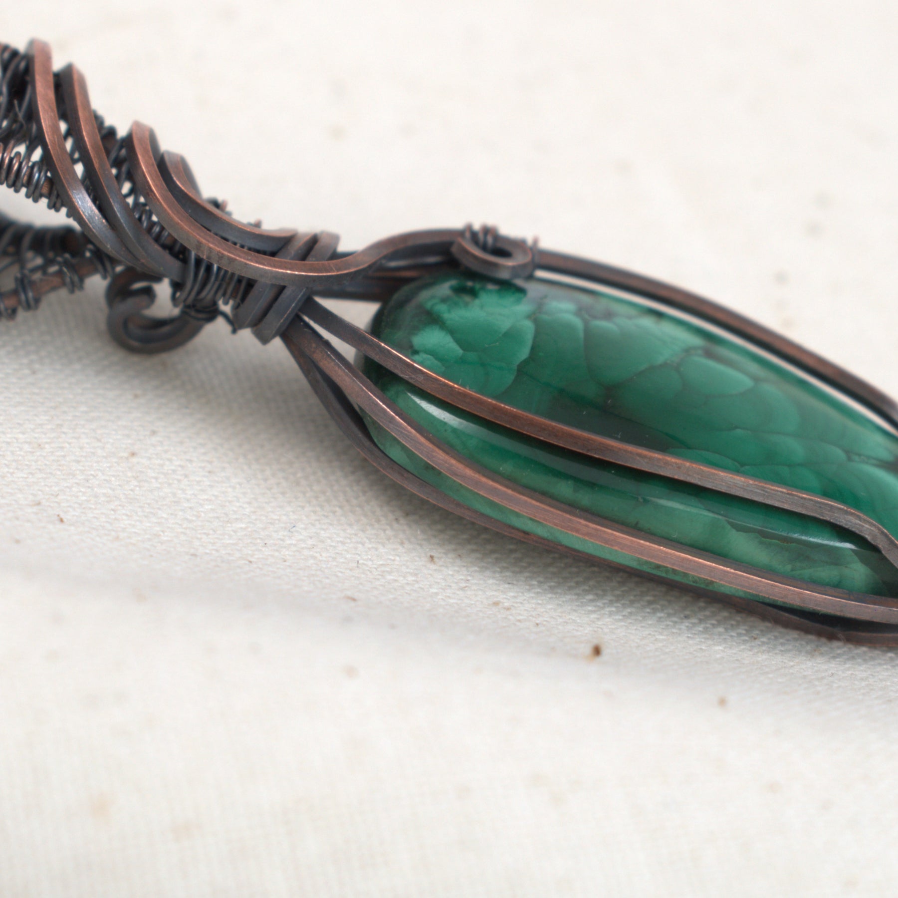 Emerald Bloom - Malachite Pendant Wrapped in Copper