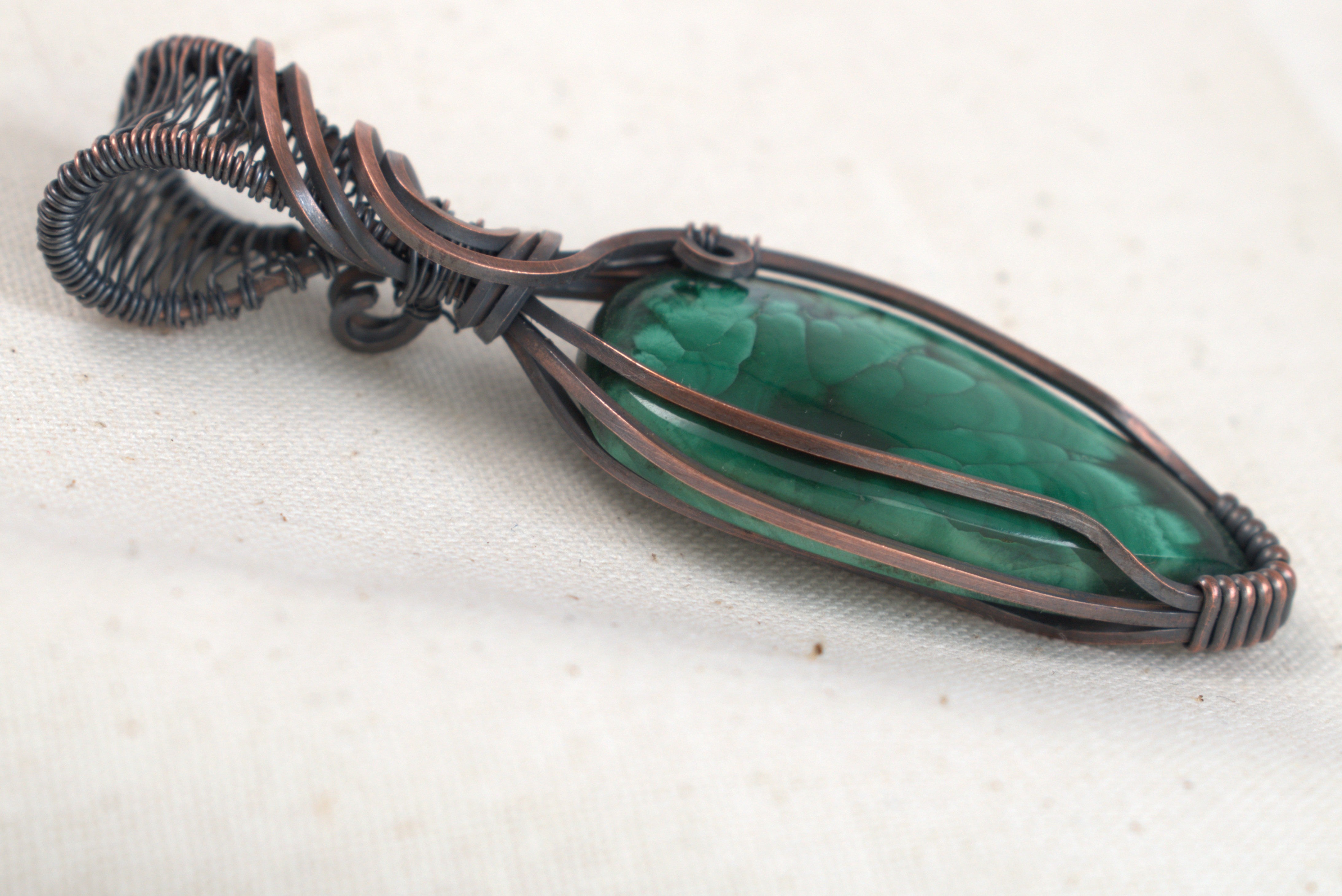 Emerald Bloom - Malachite Pendant Wrapped in Copper