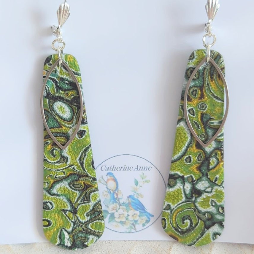 Mokume Gane Earrings in Green