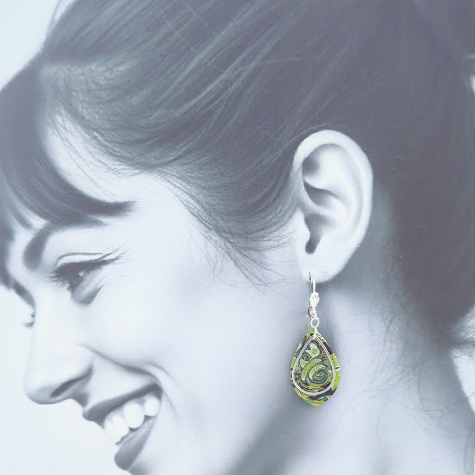 Mokume Gane Earrings in Green