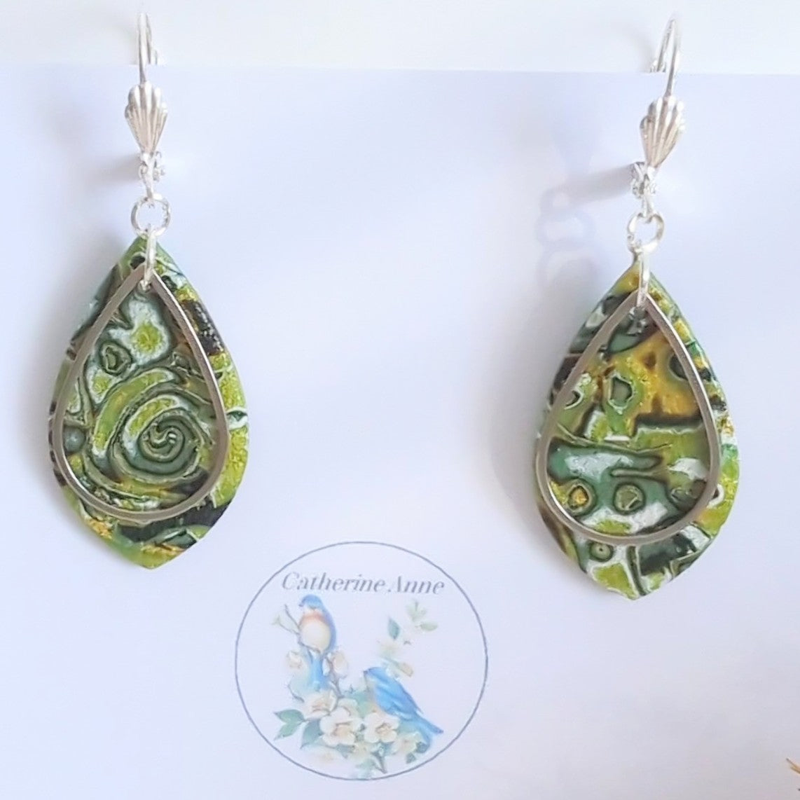 Mokume Gane Earrings in Green
