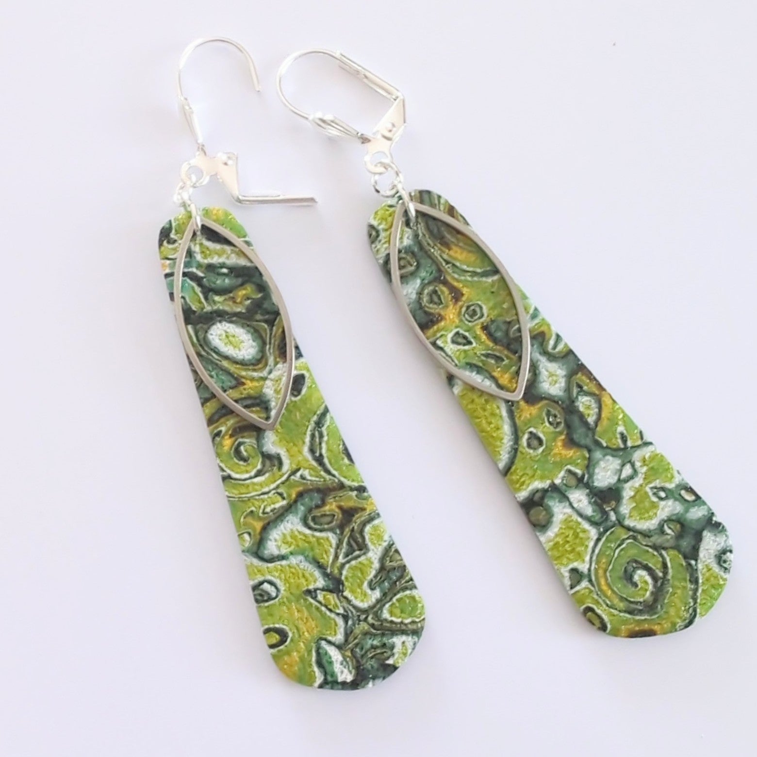 Mokume Gane Earrings in Green